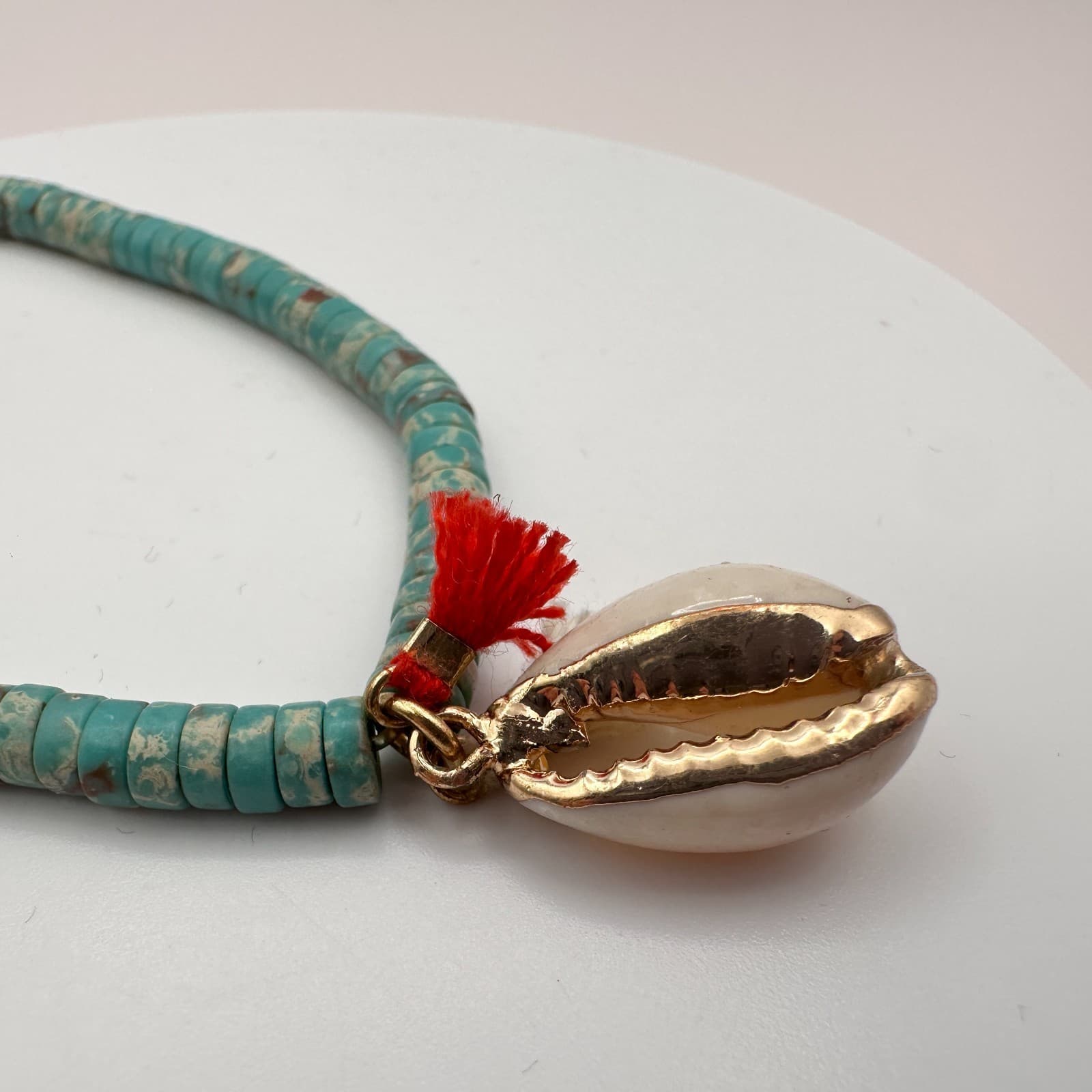 Vintage Y2K Boho Cowrie Shell Stretch Bracelet Turquoise Beaded Tassel Jewelry - Thumbnail 3
