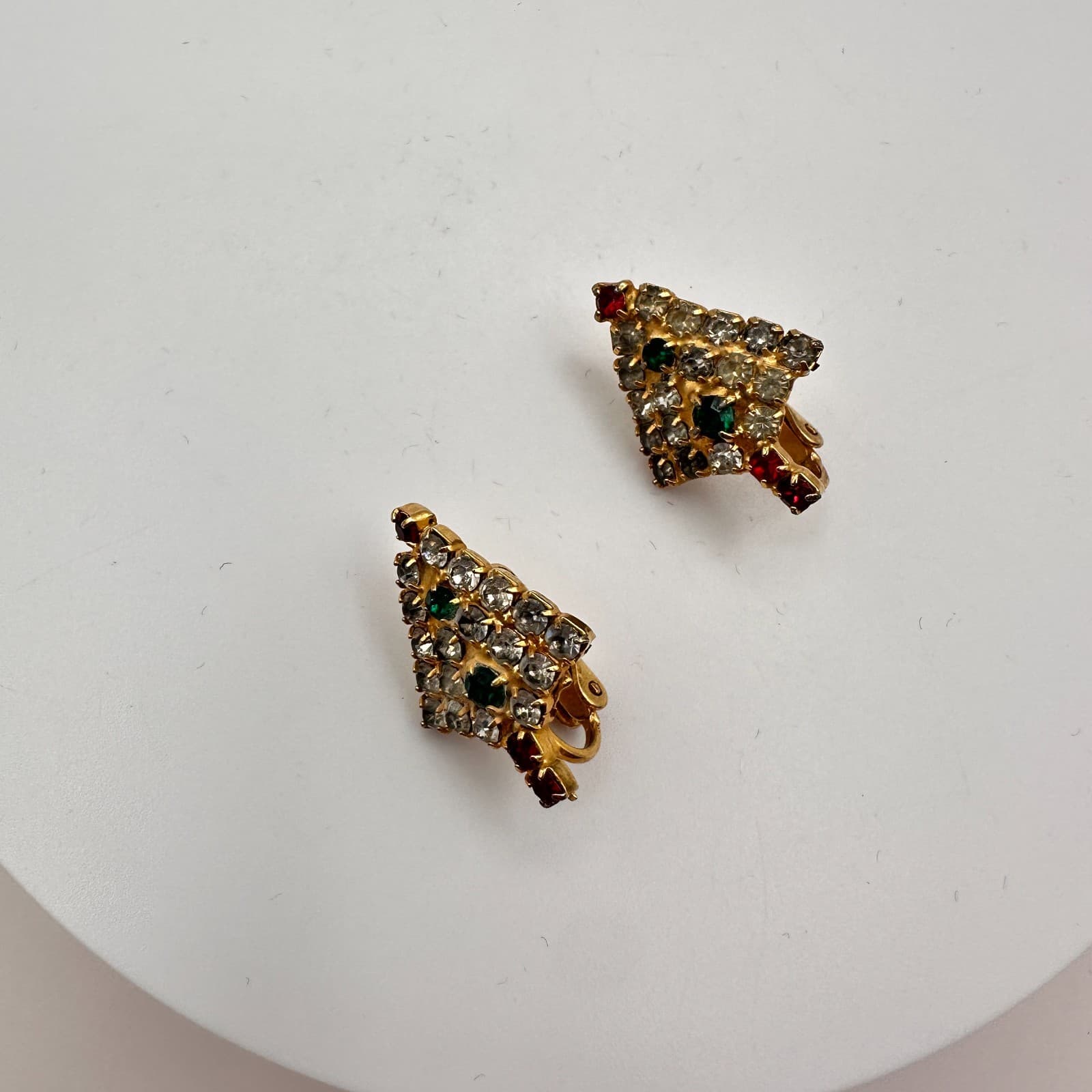 Vintage Y2K Gold Tone Christmas Tree Rhinestone Earrings Women's Classic Jewelry - Thumbnail 4