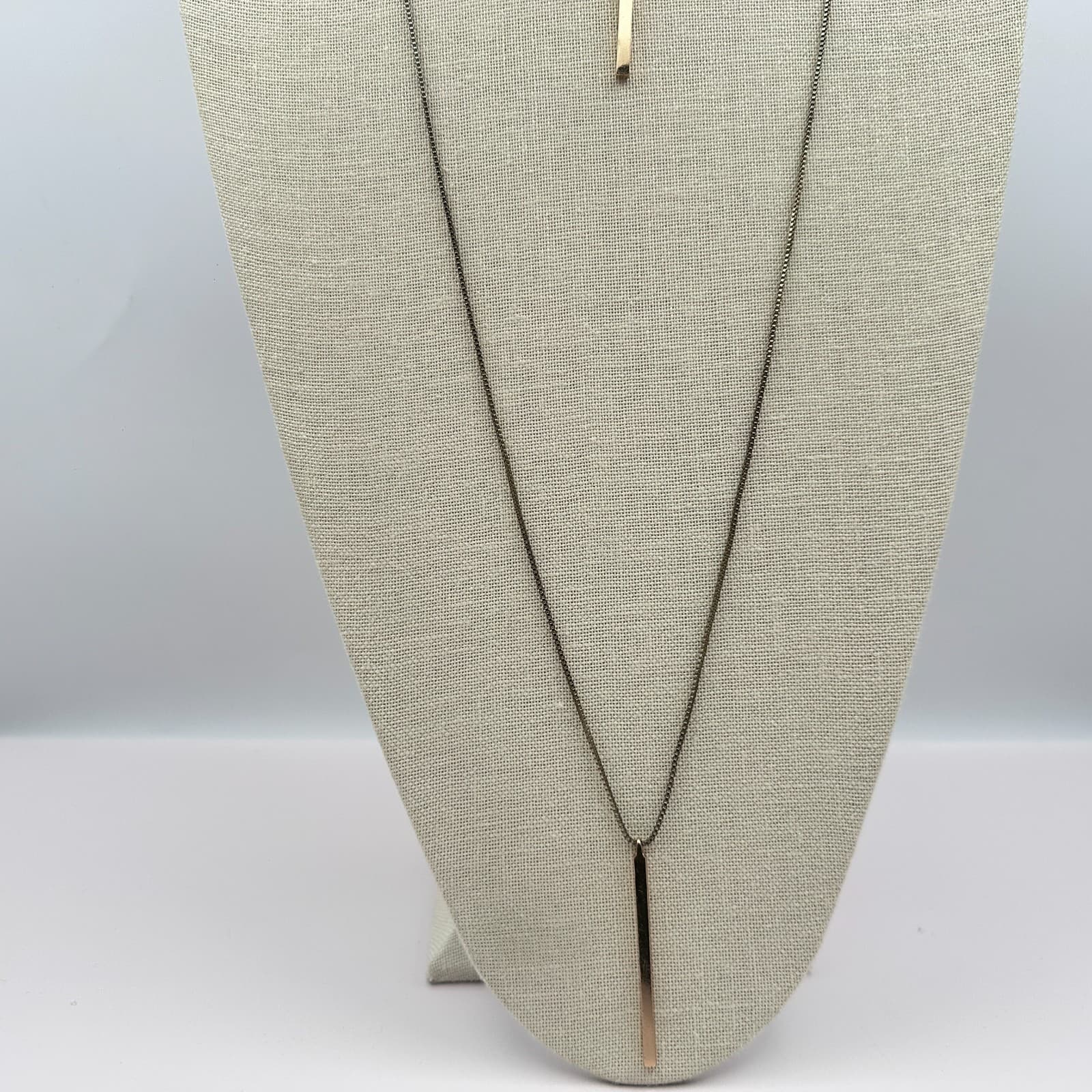 Vintage 90s Y2K Gold Tone Double Layer Bar Pendant Necklace Minimalist Geometric - Thumbnail 5