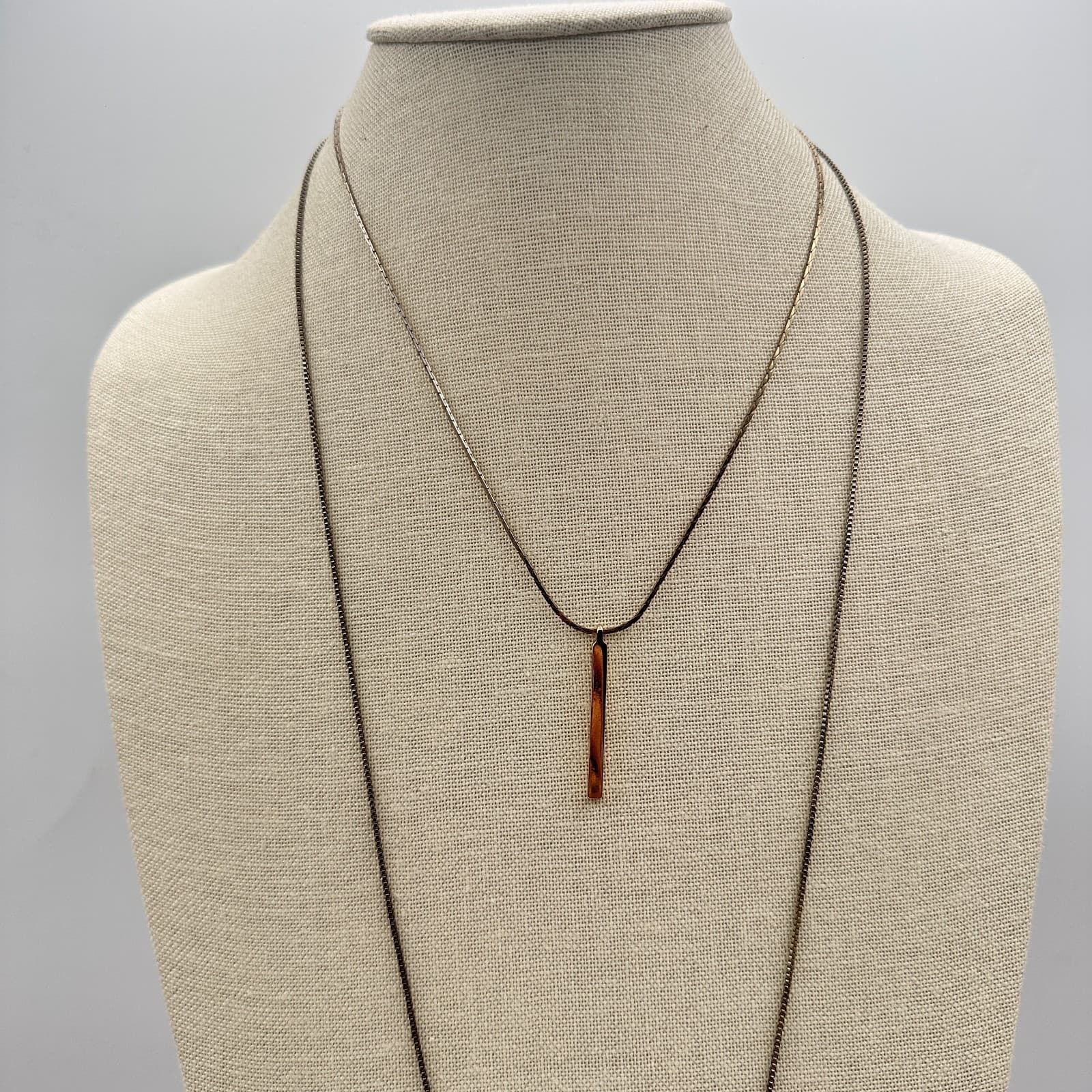 Vintage 90s Y2K Gold Tone Double Layer Bar Pendant Necklace Minimalist Geometric - Thumbnail 3