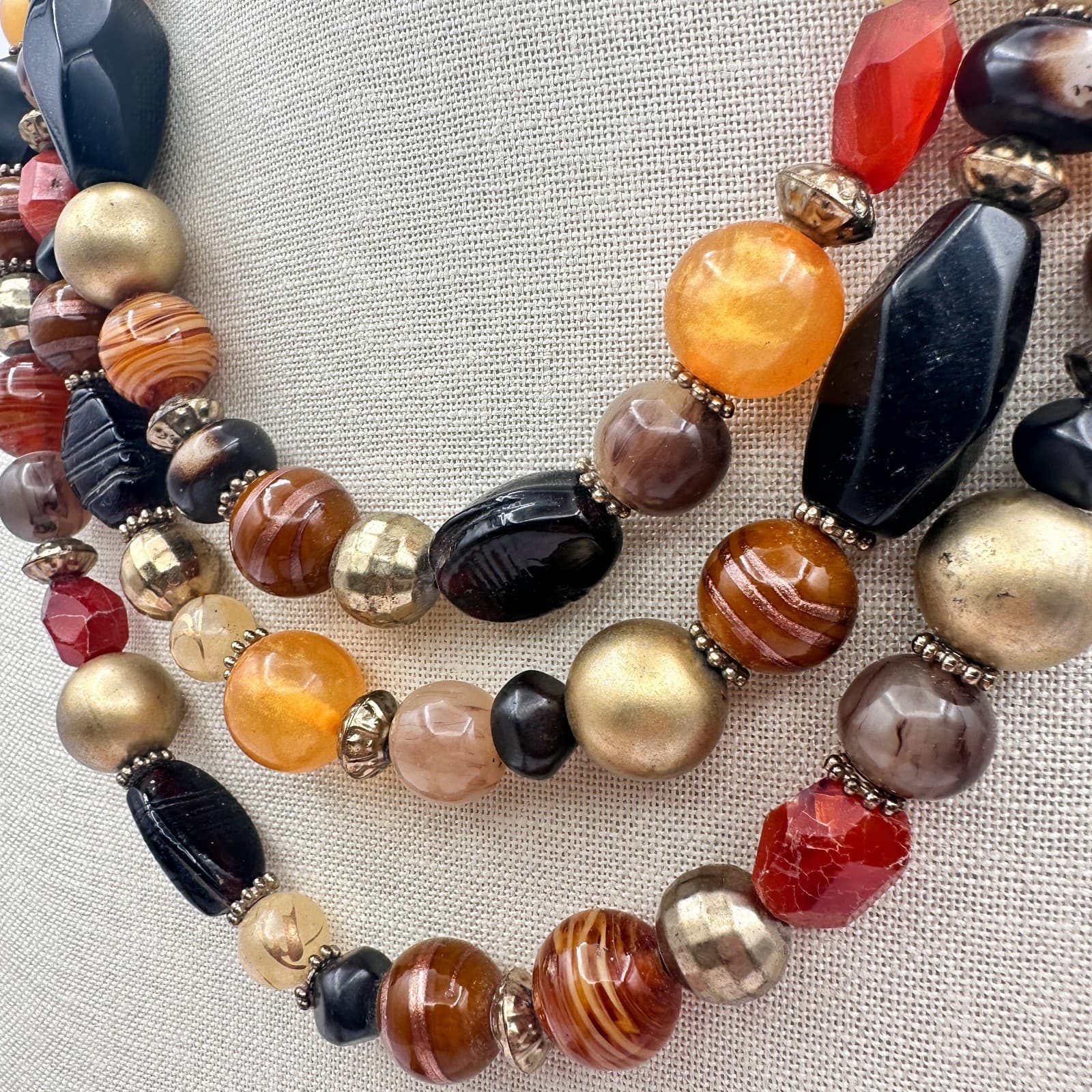 Vintage Y2K Gold Tone Multi Stand Chunky Beaded Necklace Statement Boho Jewelry - Thumbnail 5