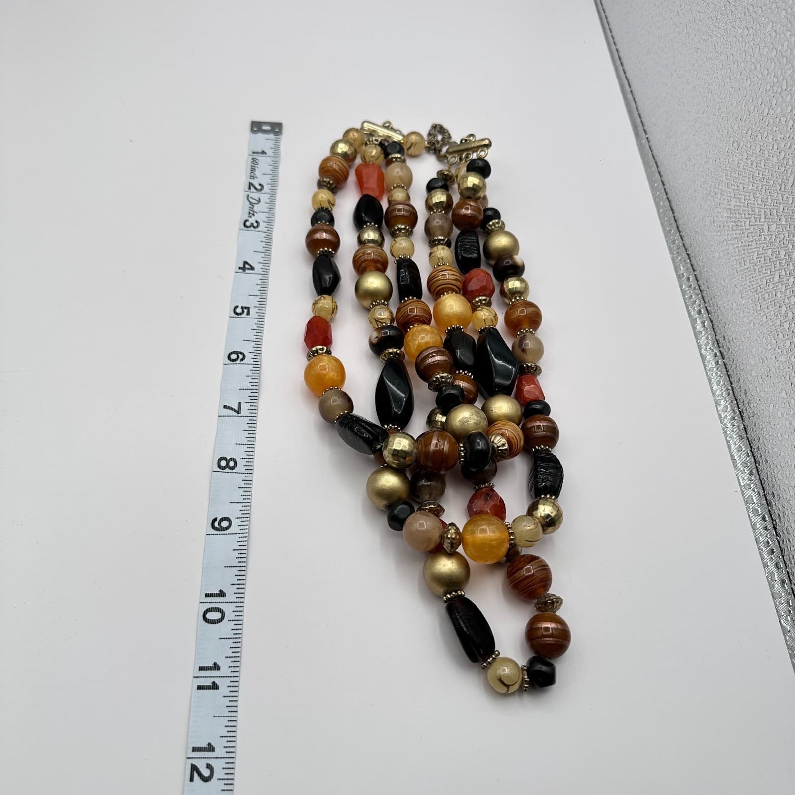 Vintage Y2K Gold Tone Multi Stand Chunky Beaded Necklace Statement Boho Jewelry - Thumbnail 10