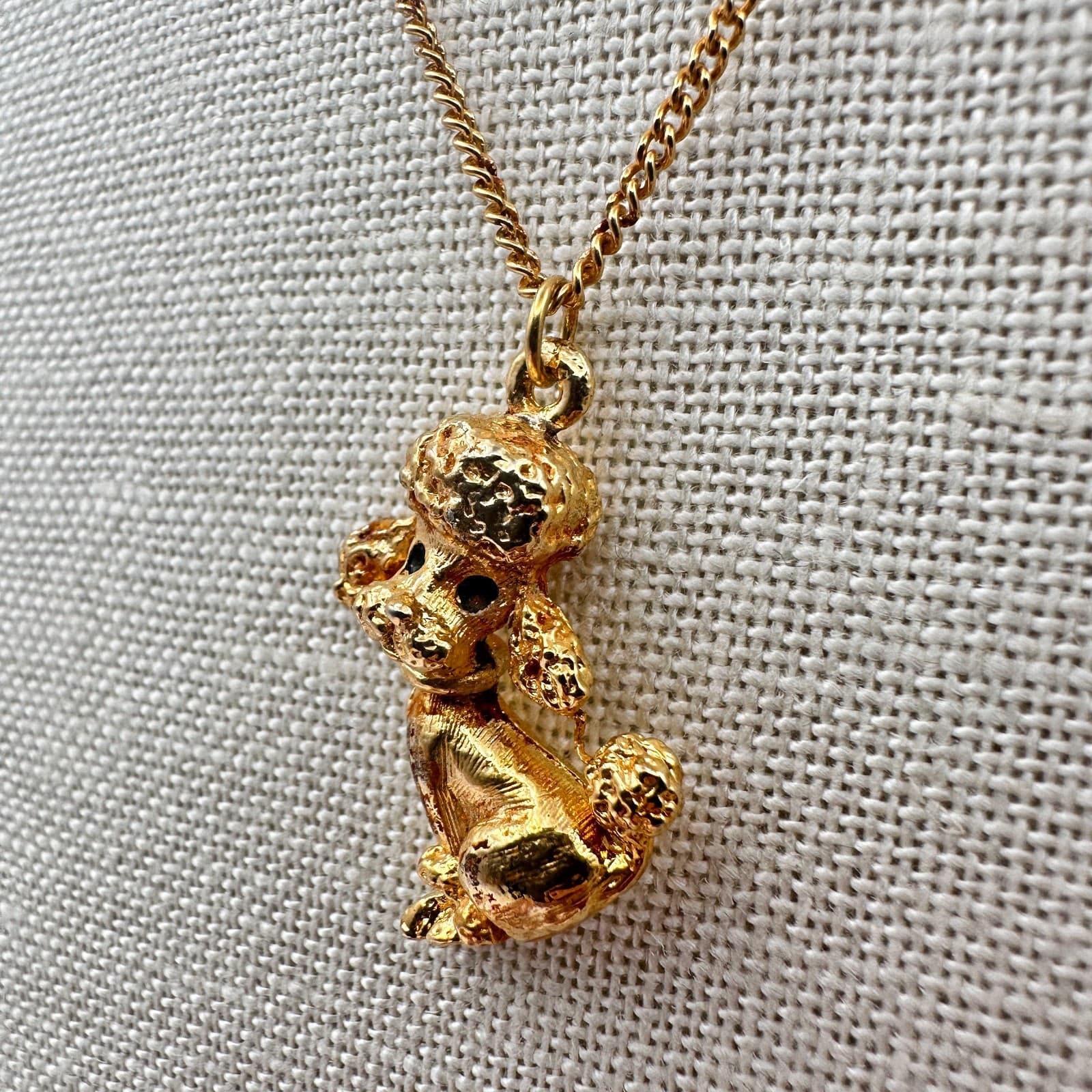 Vintage 90s Gold Tone Textured Poodle Pendant Necklace Women's Classic Jewelry - Thumbnail 5