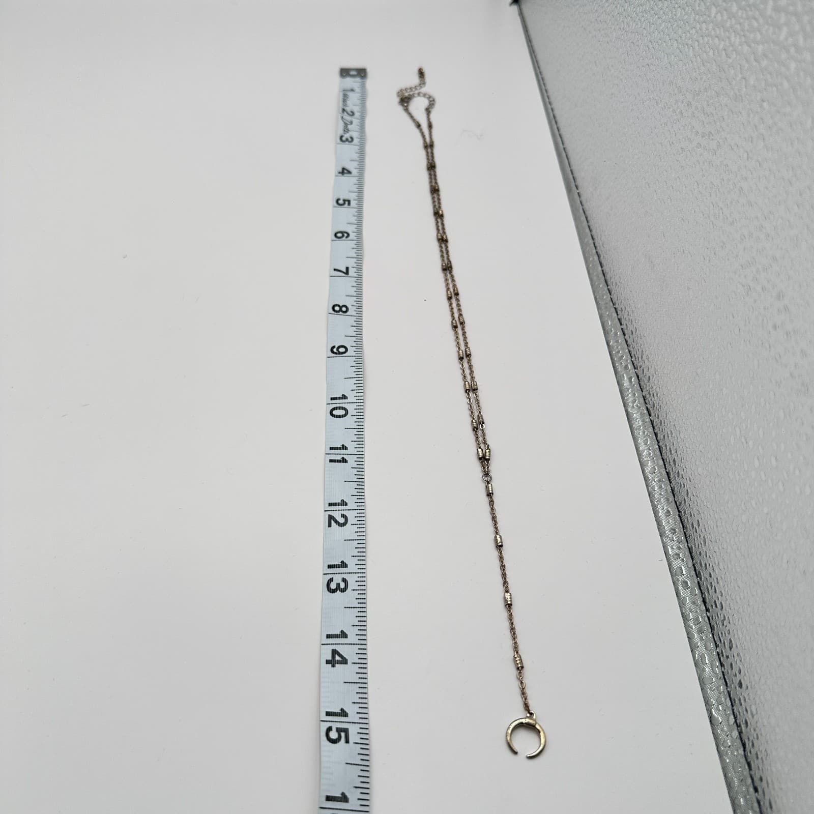 Vintage 90s Rose Gold tone Necklace Layering Chain Moon Pendant Lariat Jewelry - Thumbnail 10