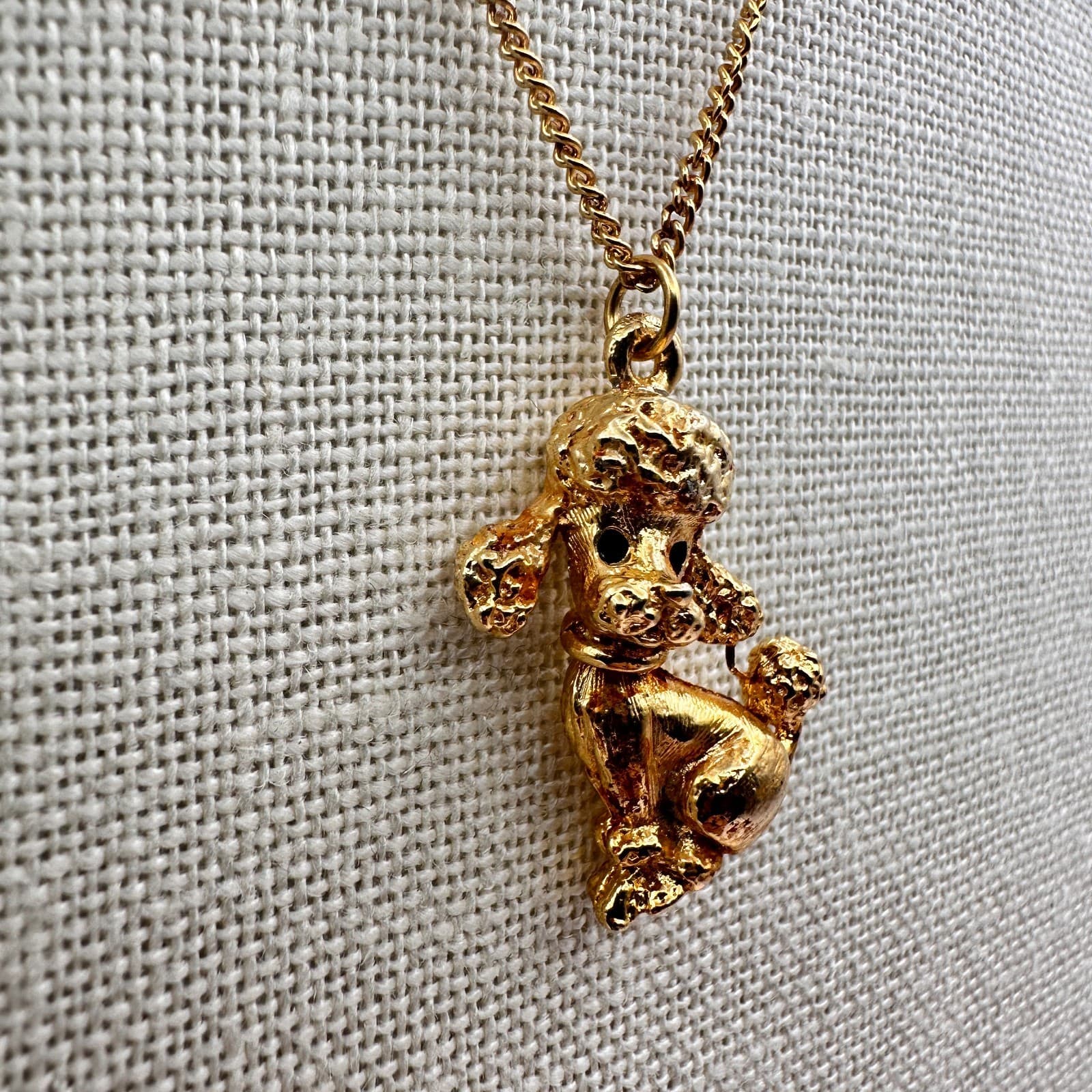 Vintage 90s Gold Tone Textured Poodle Pendant Necklace Women's Classic Jewelry - Thumbnail 4