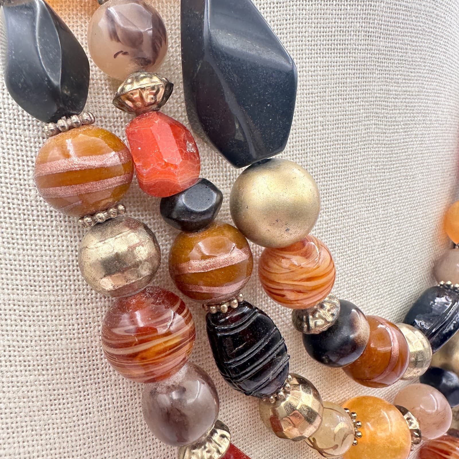 Vintage Y2K Gold Tone Multi Stand Chunky Beaded Necklace Statement Boho Jewelry - Thumbnail 3