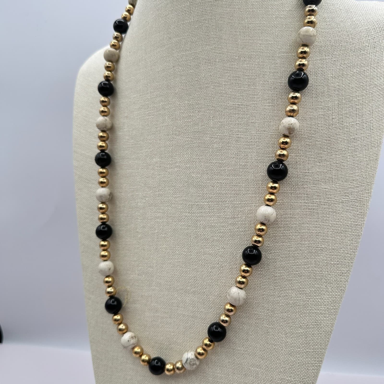 Vintage 90s Gold Tone Beaded Necklace Boho Statement Women's Classic Jewelry - Thumbnail 6
