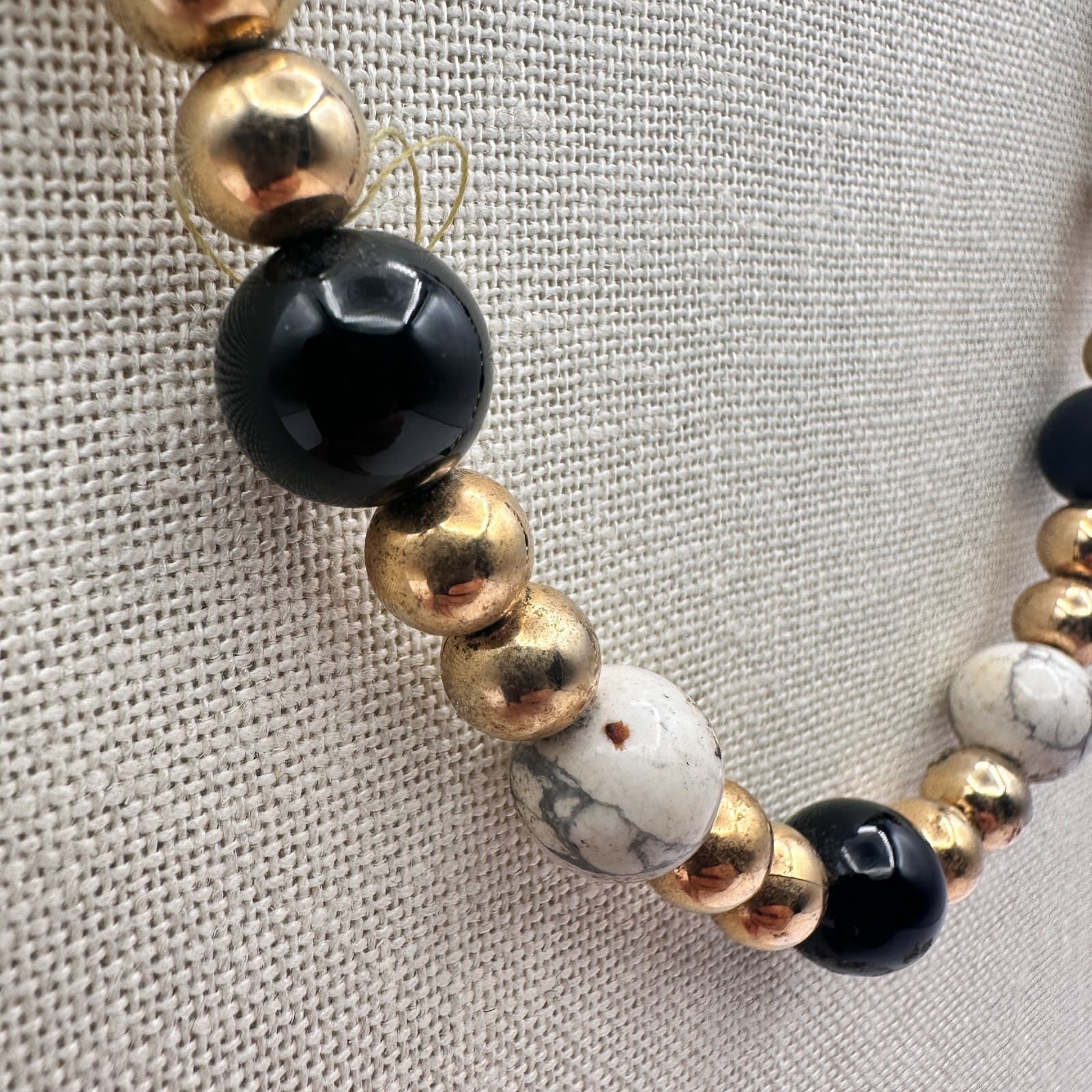 Vintage 90s Gold Tone Beaded Necklace Boho Statement Women's Classic Jewelry - Thumbnail 4