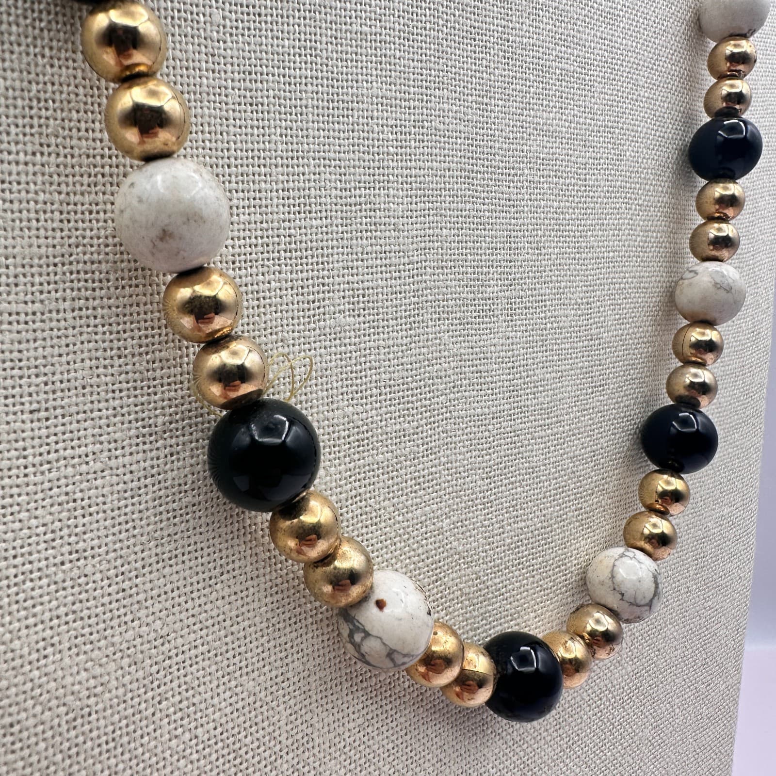 Vintage 90s Gold Tone Beaded Necklace Boho Statement Women's Classic Jewelry - Thumbnail 3