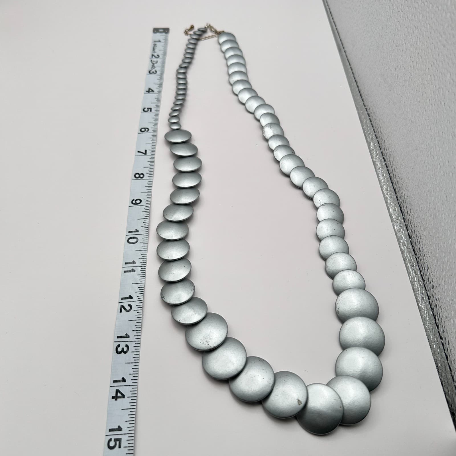 Vintage 80s Modernist Matte Silver Tone Overlapping Statement Necklace Jewelry - Thumbnail 11