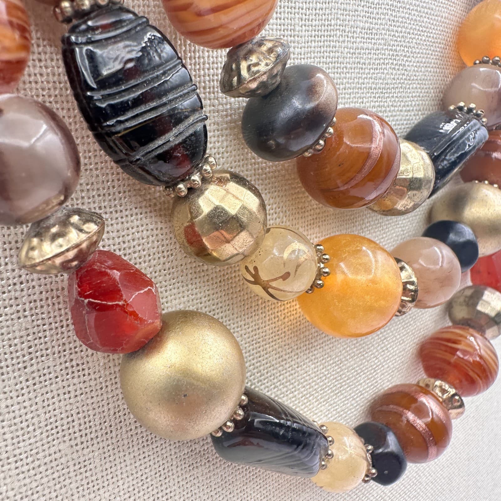 Vintage Y2K Gold Tone Multi Stand Chunky Beaded Necklace Statement Boho Jewelry - Thumbnail 4