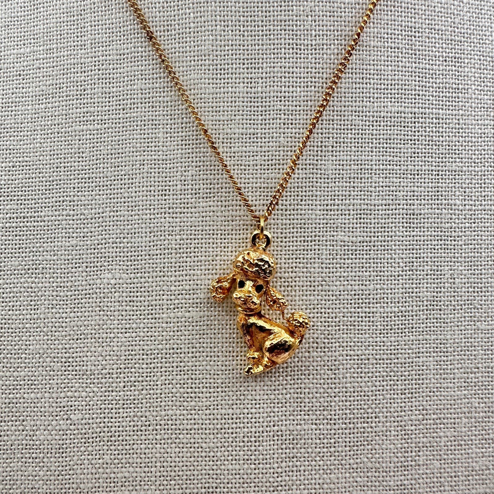 Vintage 90s Gold Tone Textured Poodle Pendant Necklace Women's Classic Jewelry - Thumbnail 3