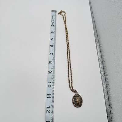 Vintage 90s Terrarium Pressed Floral Oval Pendant Necklace Bronze Tone Boho - Thumbnail 10