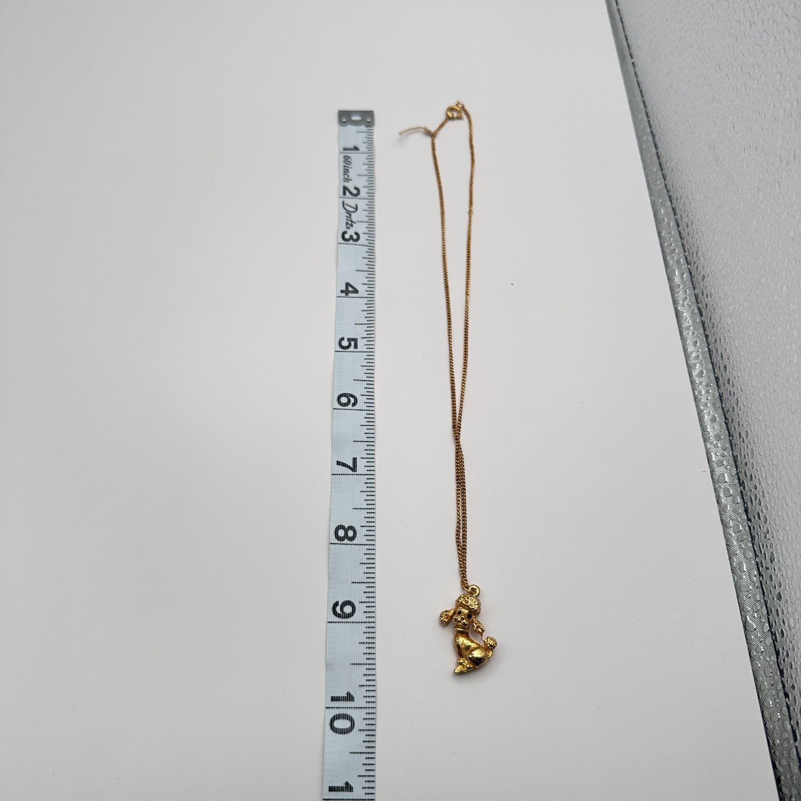 Vintage 90s Gold Tone Textured Poodle Pendant Necklace Women's Classic Jewelry - Thumbnail 9