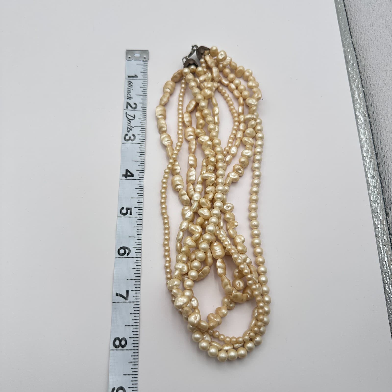 Vintage 80s Multi-Strand Faux Pearl Beaded Necklace Womne's Classic Jewelry - Thumbnail 9