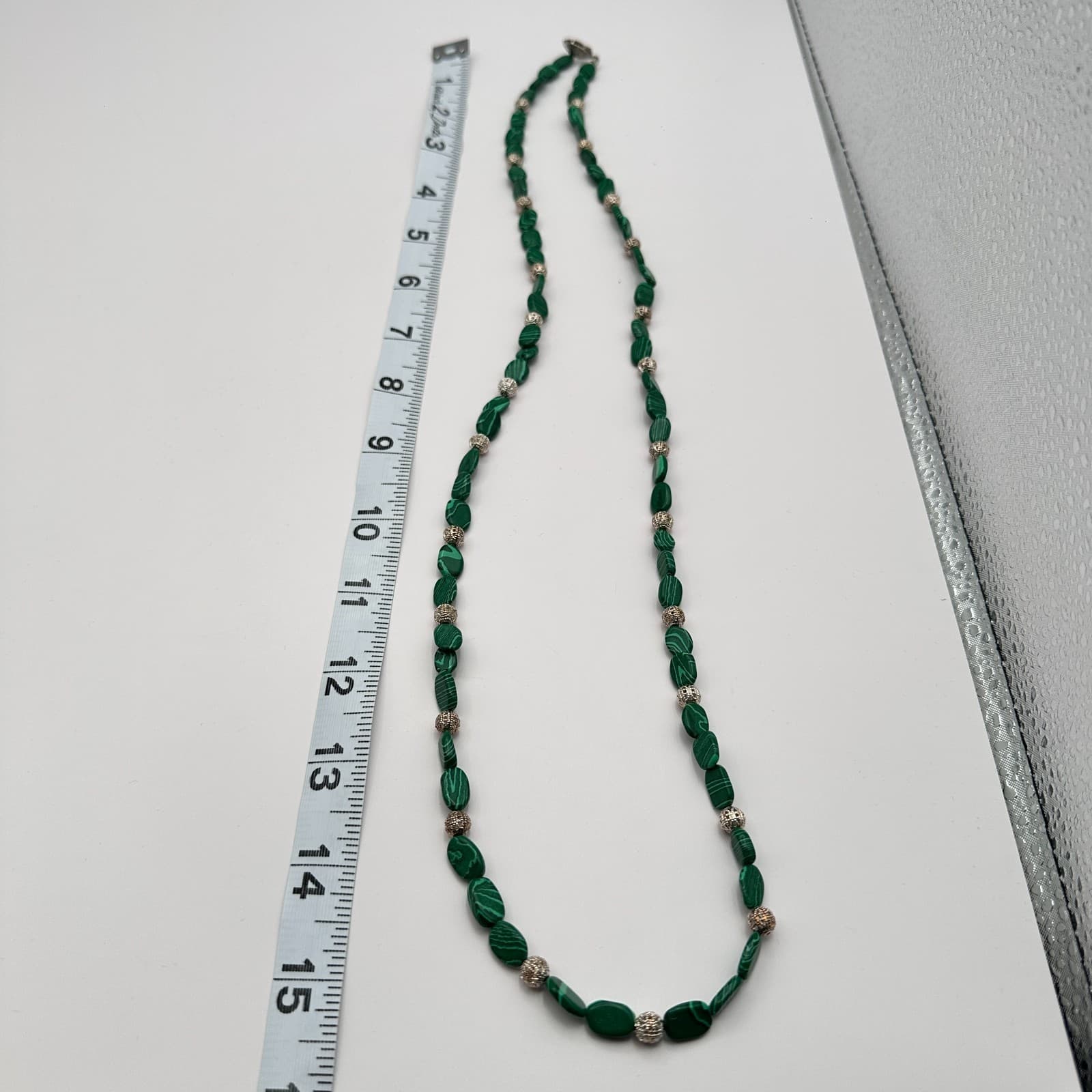 Vintage 90s Green Malachite Beaded Necklace Earrings Set Women's Classic Jewelry - Thumbnail 13
