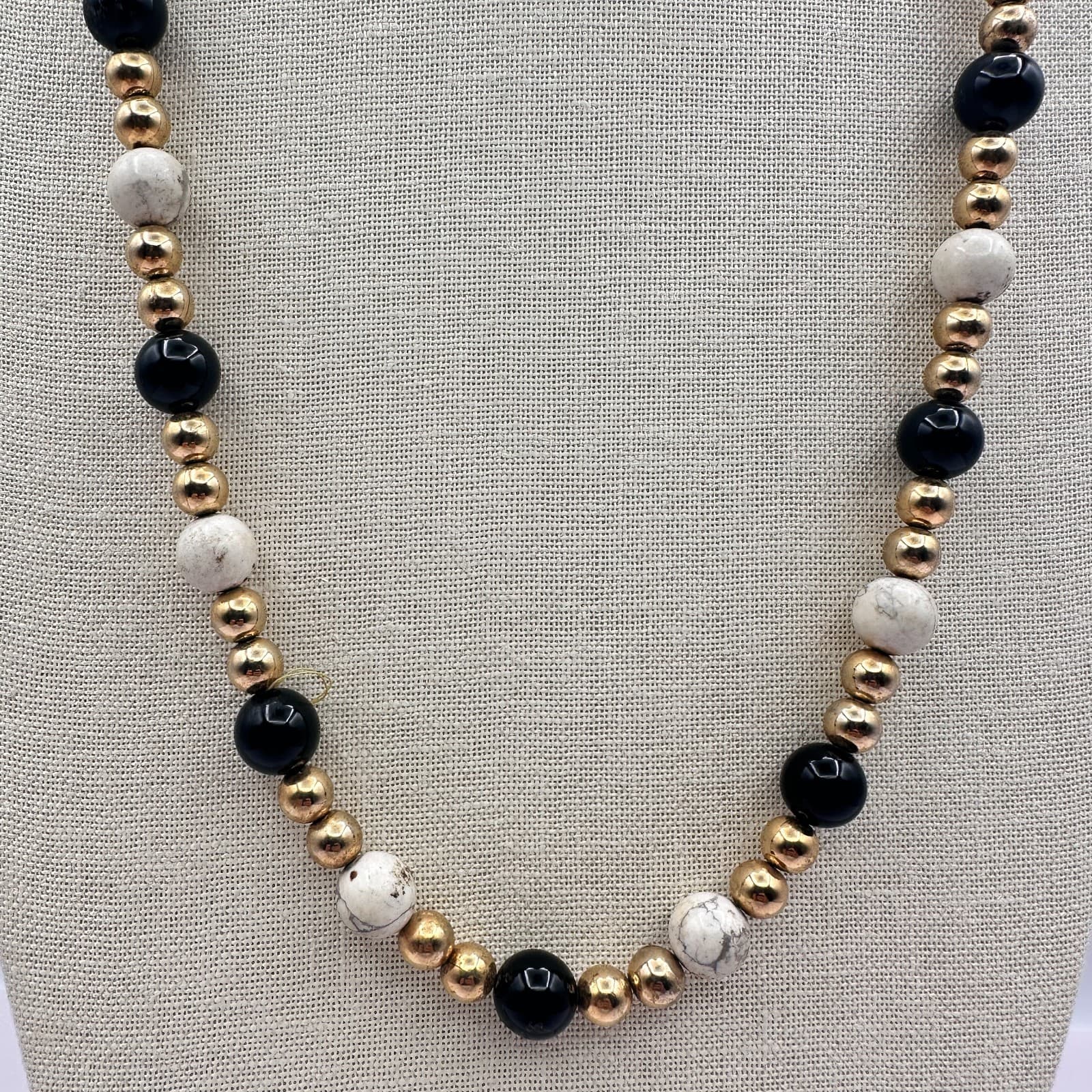 Vintage 90s Gold Tone Beaded Necklace Boho Statement Women's Classic Jewelry - Thumbnail 2