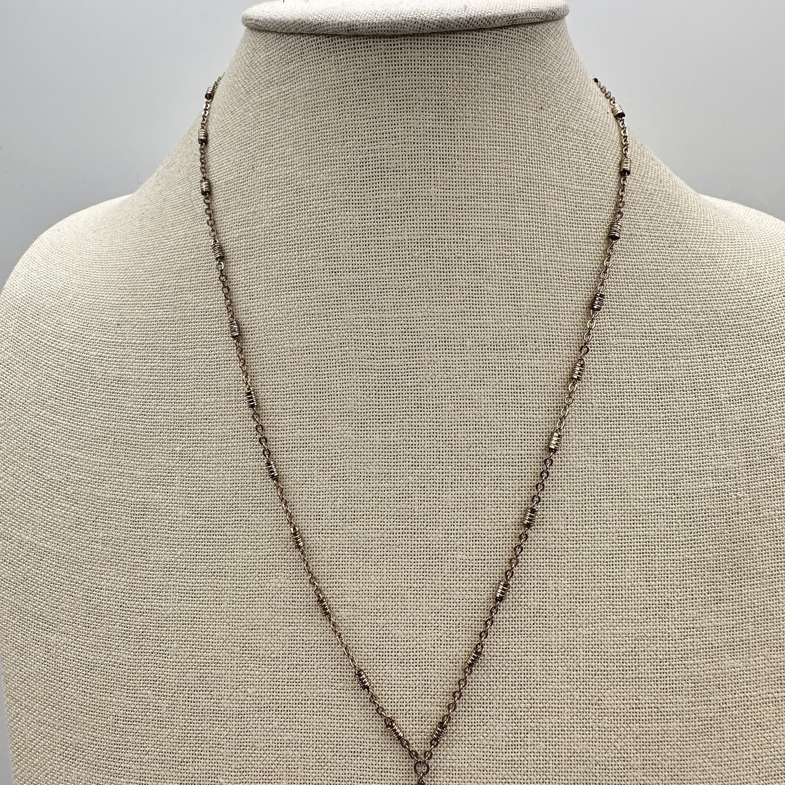 Vintage 90s Rose Gold tone Necklace Layering Chain Moon Pendant Lariat Jewelry - Thumbnail 7