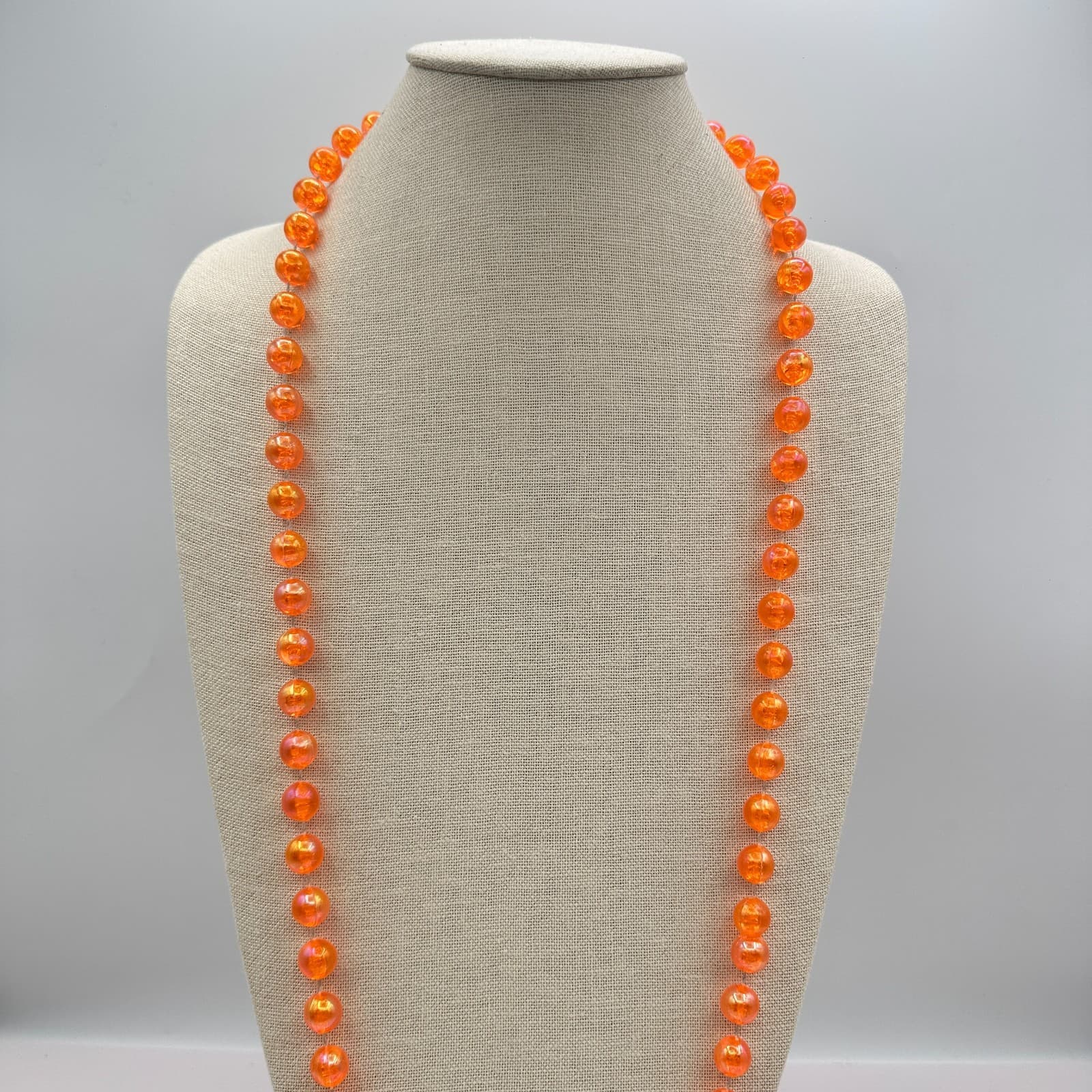 Vintage 80s Orange Faceted Bead Necklace Sparkly Plastic Pearl Costume Jewelry - Thumbnail 5