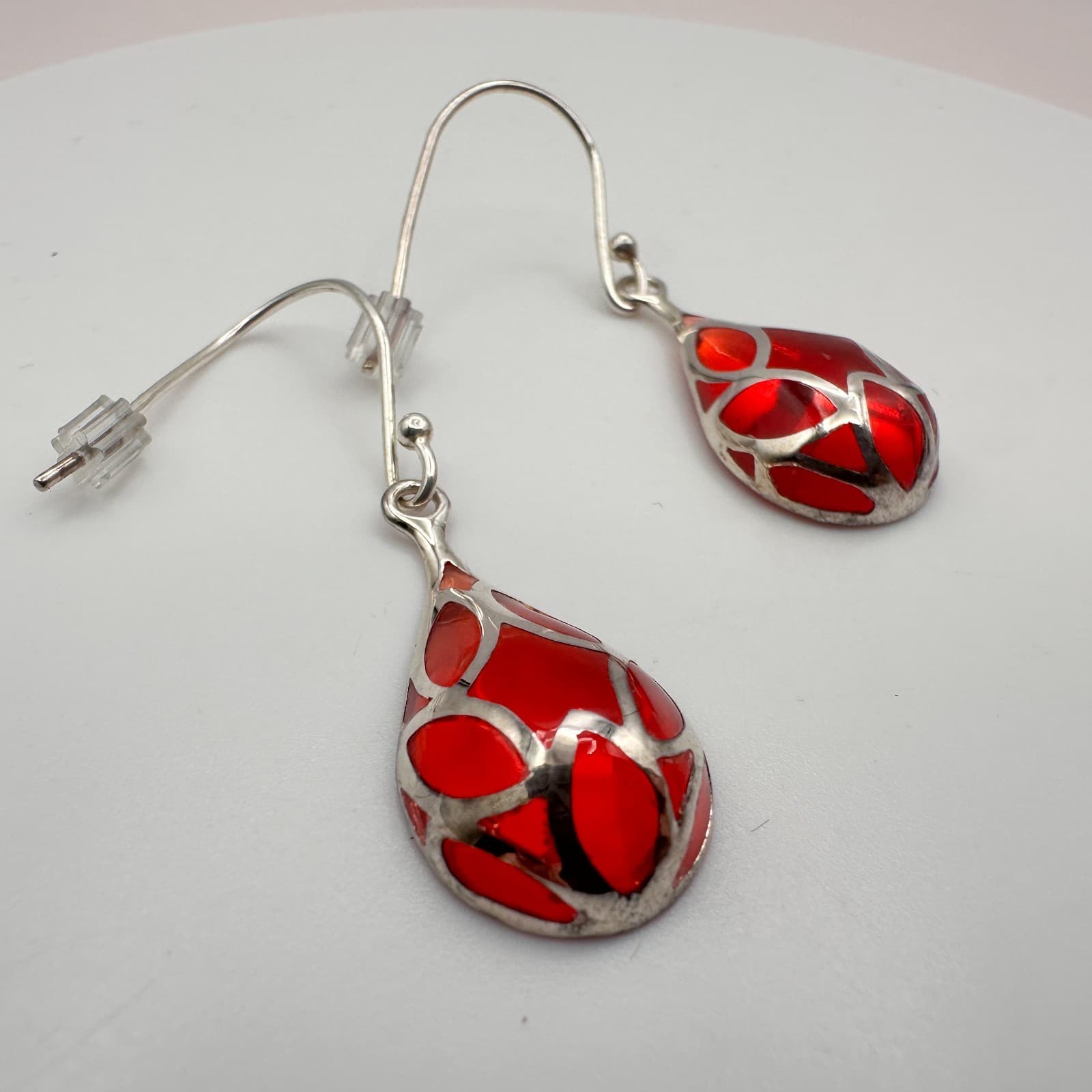 Vintage Y2K Silver Tone Skull Ring Beaded & Red Teardrop Earrings Set Jewelry - Thumbnail 3