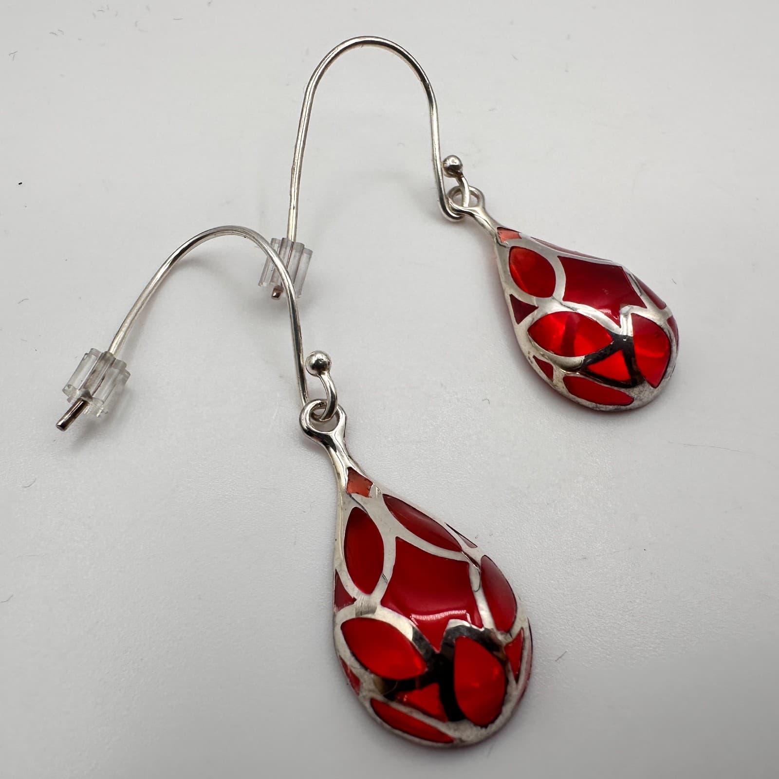 Vintage Y2K Silver Tone Skull Ring Beaded & Red Teardrop Earrings Set Jewelry - Thumbnail 4