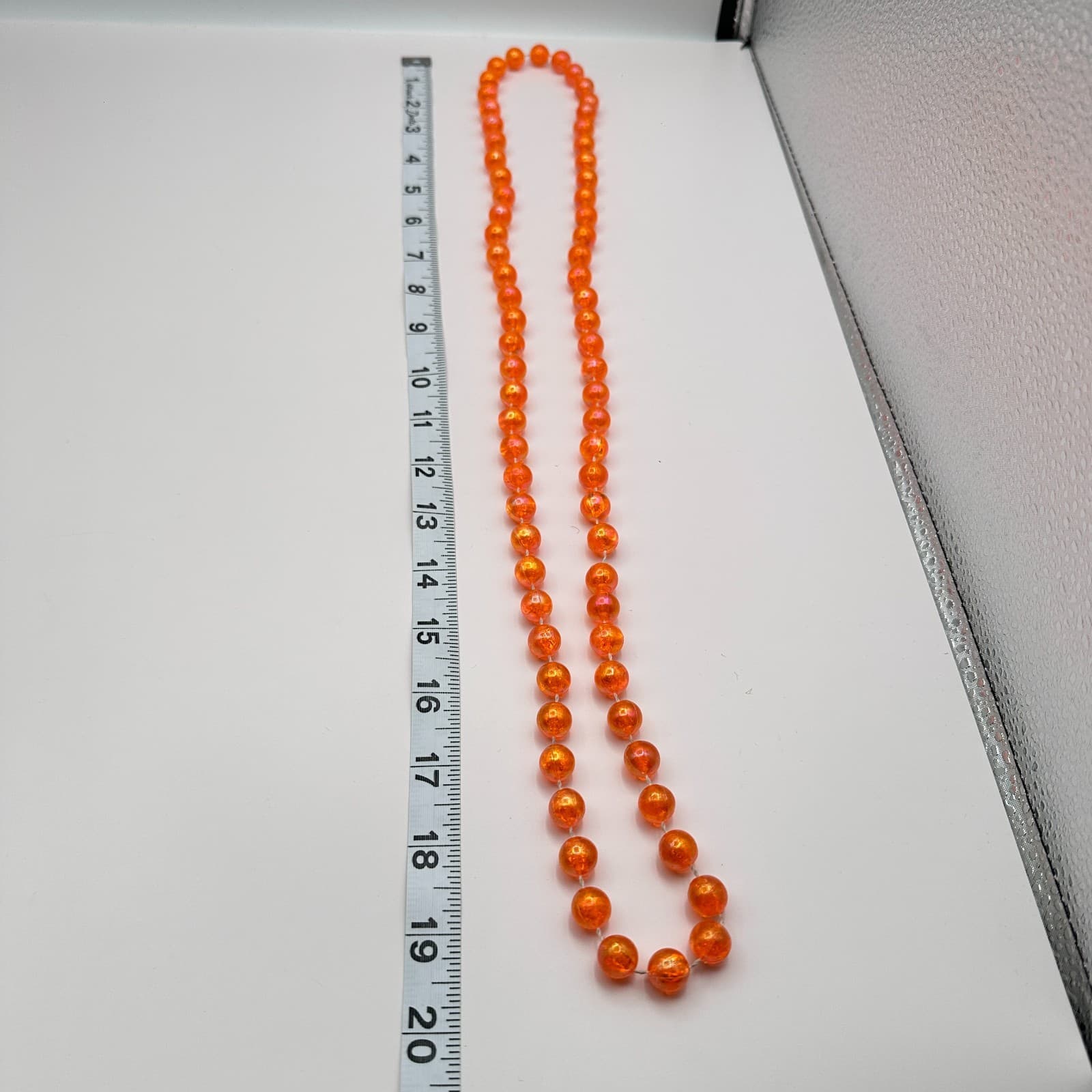 Vintage 80s Orange Faceted Bead Necklace Sparkly Plastic Pearl Costume Jewelry - Thumbnail 6
