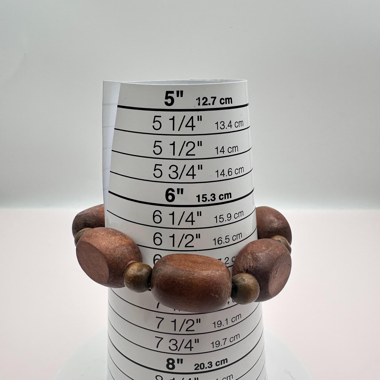 Vintage 80s Brown Wooden Bead Stretch Bracelet Statement Handcrafted Jewelry - Thumbnail 6