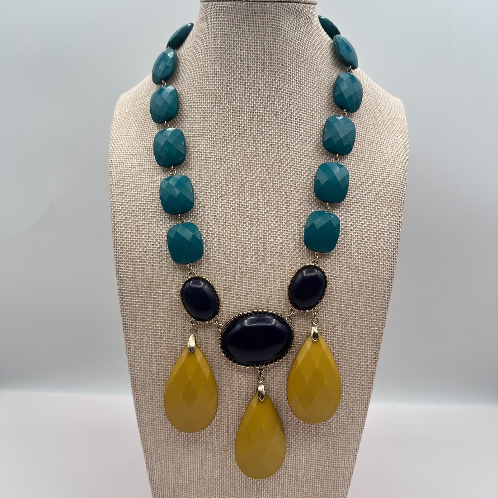 Vintage Y2K Boho Statement Bib Necklace Mustard Yellow Beads Womens Jewelry - Thumbnail 2