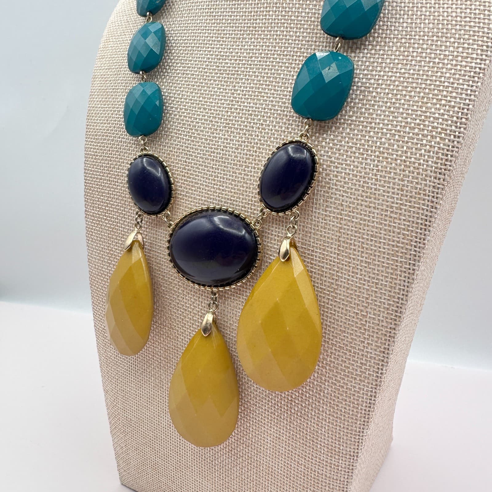 Vintage Y2K Boho Statement Bib Necklace Mustard Yellow Beads Womens Jewelry - Thumbnail 4