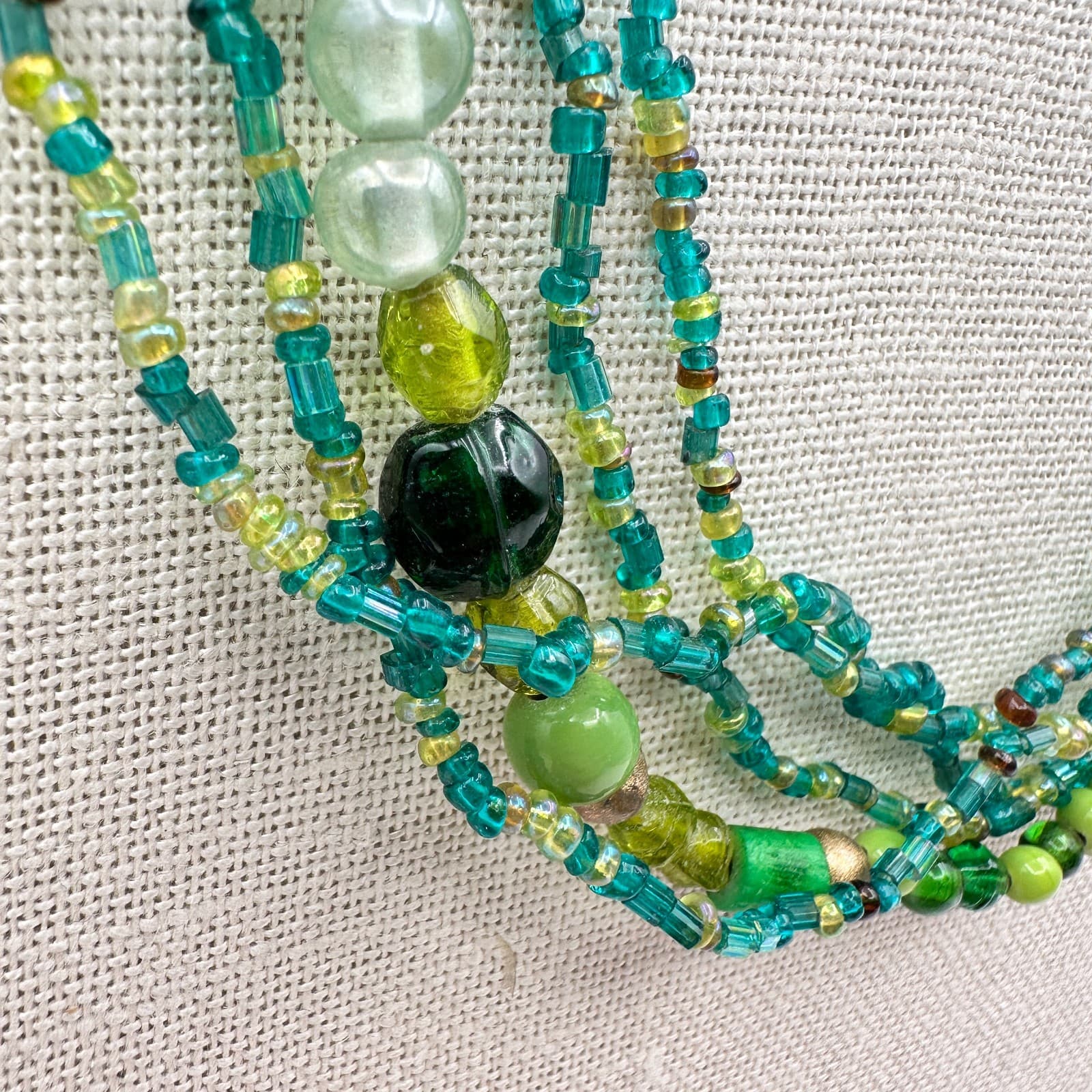 Vintage 90s Gold Tone Beaded Multi-Strand Necklace Women's Classic Jewelry - Thumbnail 5