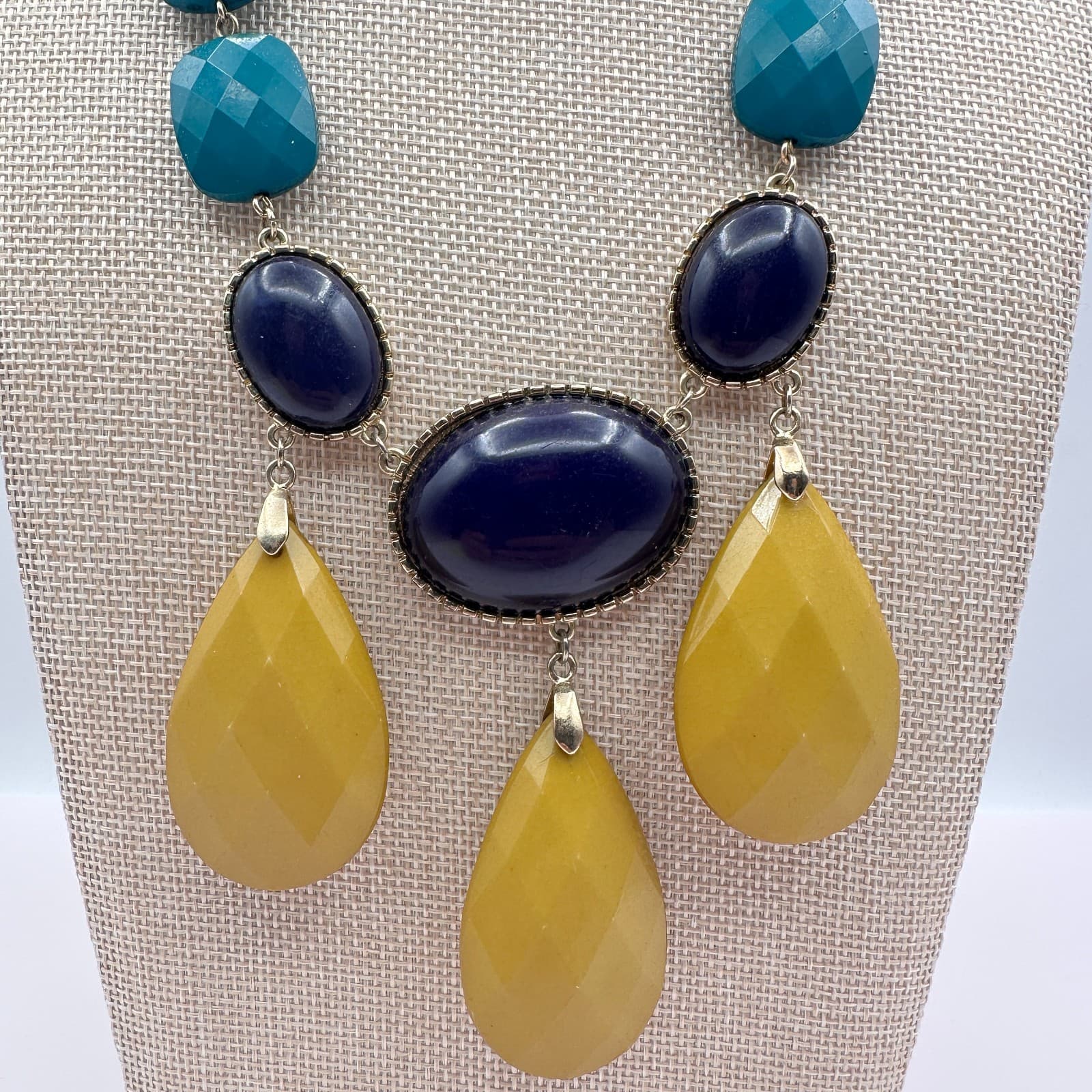 Vintage Y2K Boho Statement Bib Necklace Mustard Yellow Beads Womens Jewelry - Thumbnail 6