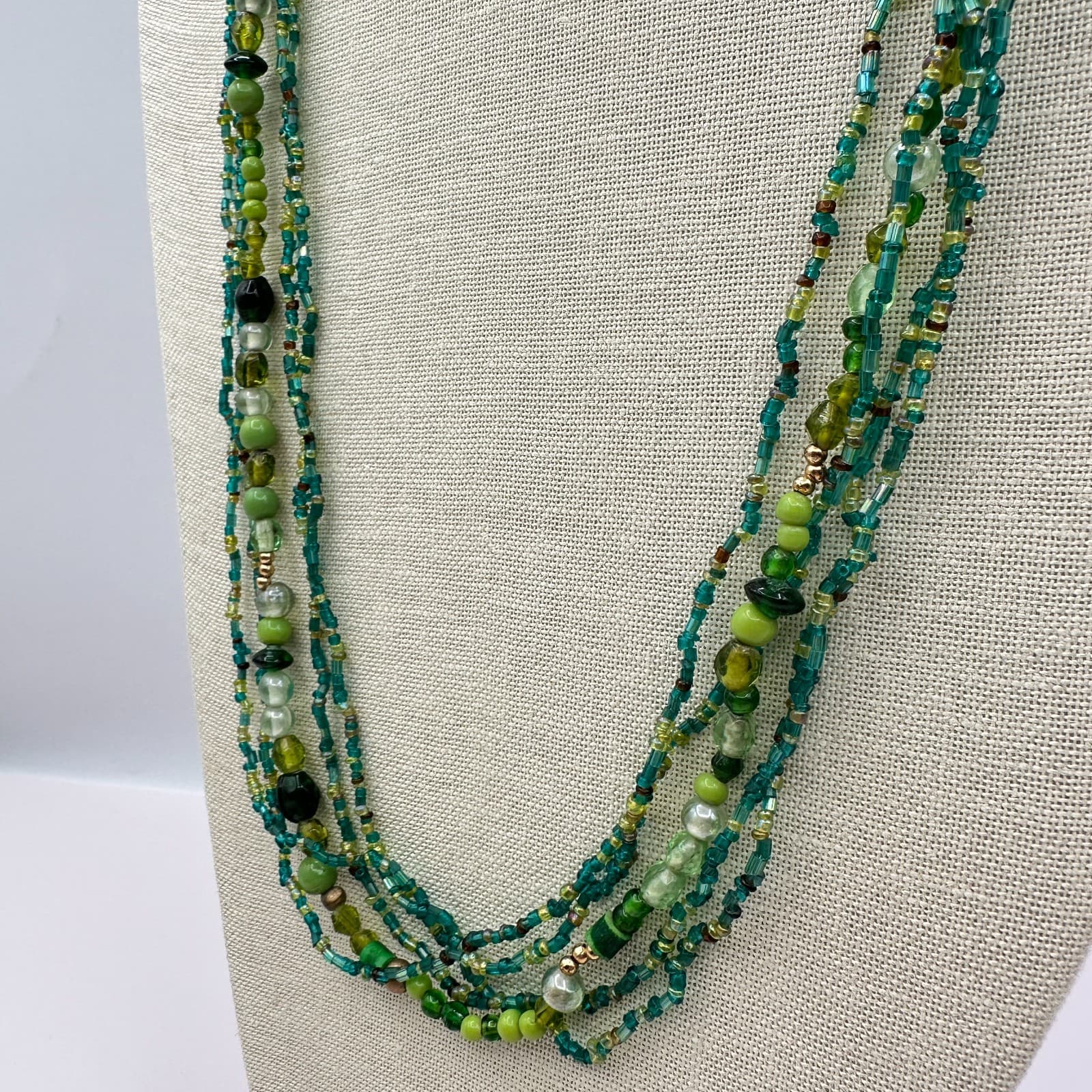 Vintage 90s Gold Tone Beaded Multi-Strand Necklace Women's Classic Jewelry - Thumbnail 7