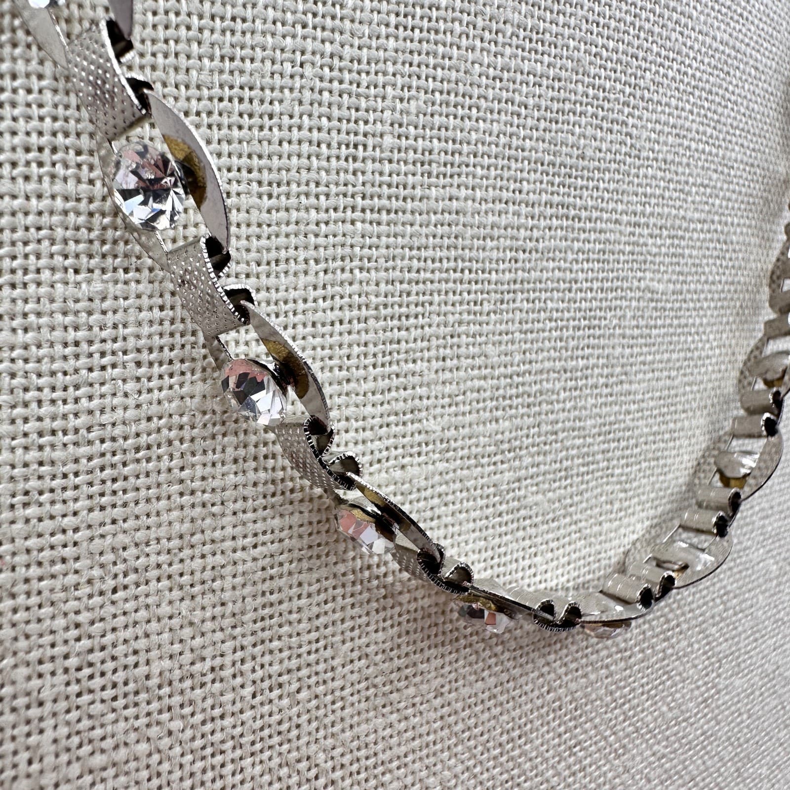 Vintage 90s Silver Tone Designer Link Chain Necklace Sparkle Italian Jewelry - Thumbnail 3