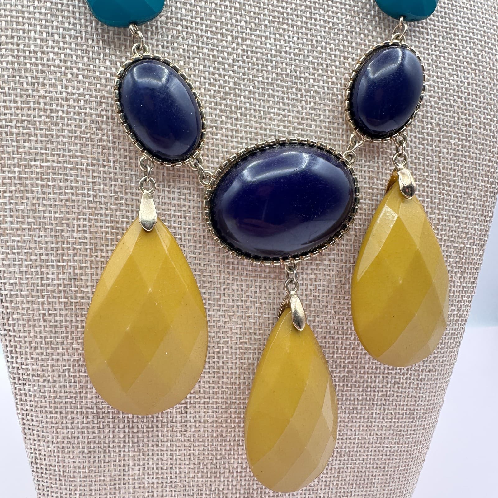 Vintage Y2K Boho Statement Bib Necklace Mustard Yellow Beads Womens Jewelry - Thumbnail 7
