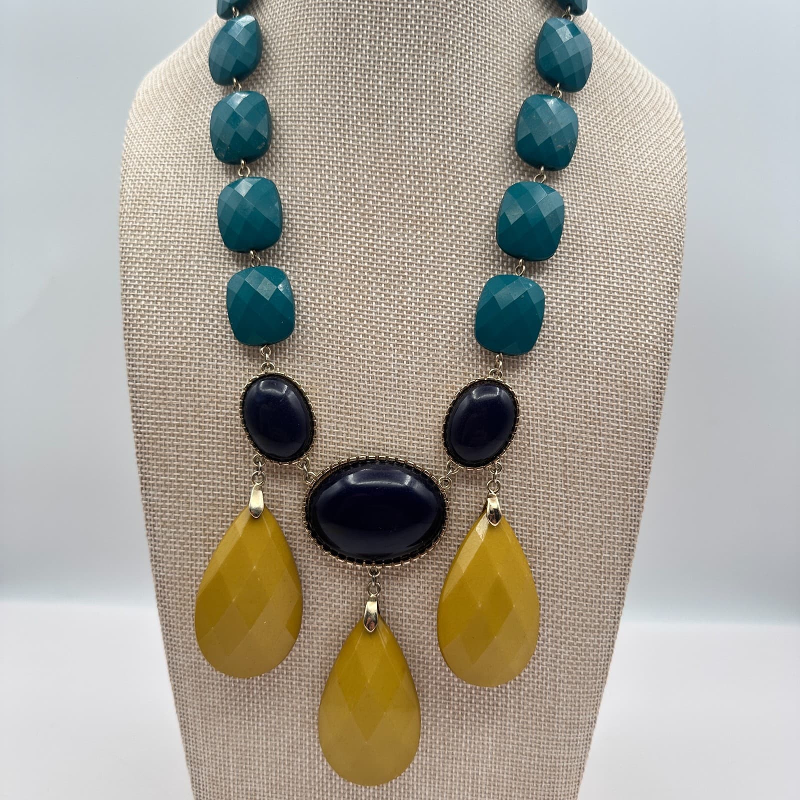 Vintage Y2K Boho Statement Bib Necklace Mustard Yellow Beads Womens Jewelry - Thumbnail 3