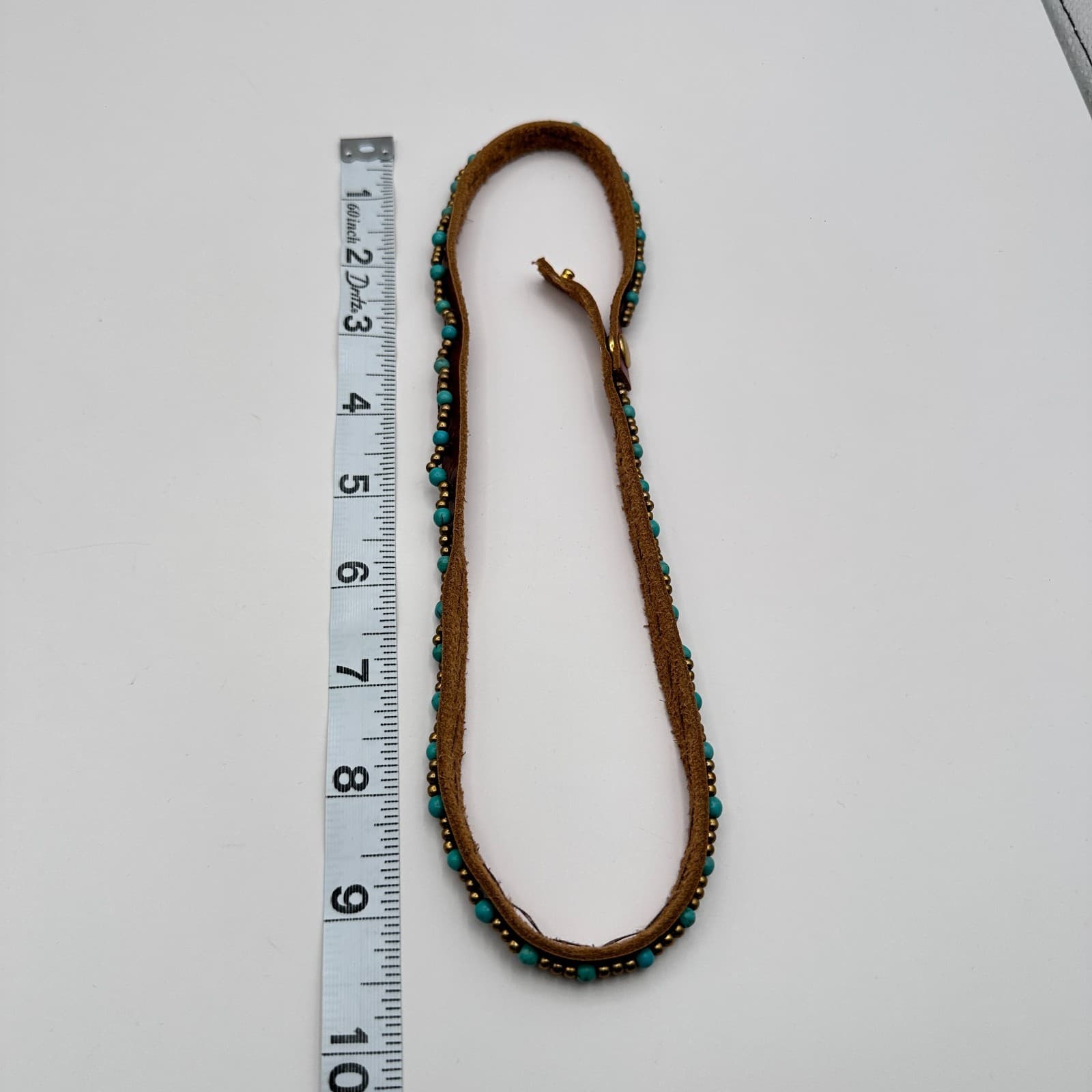 Vintage 90s Boho Leather Turquoise Beaded Necklace Women's Classic Jewelry - Thumbnail 9