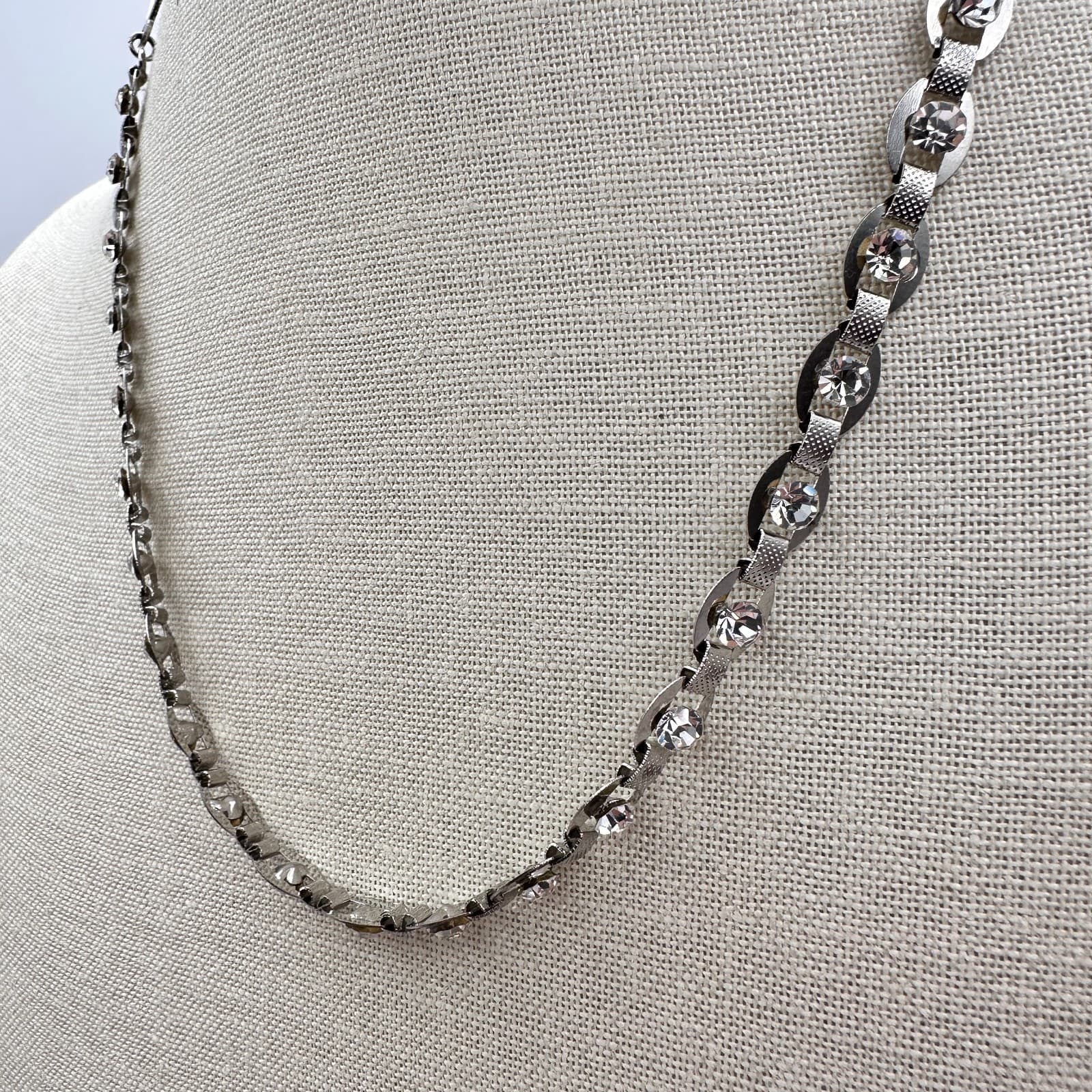 Vintage 90s Silver Tone Designer Link Chain Necklace Sparkle Italian Jewelry - Thumbnail 6
