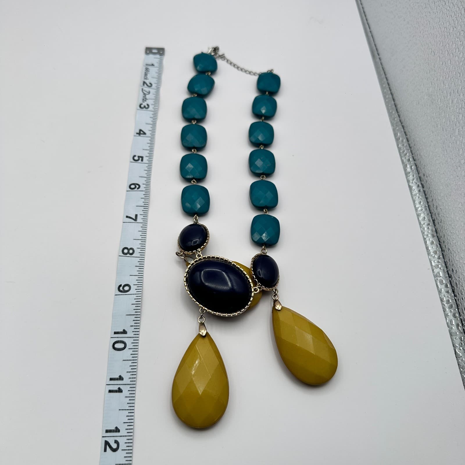 Vintage Y2K Boho Statement Bib Necklace Mustard Yellow Beads Womens Jewelry - Thumbnail 10