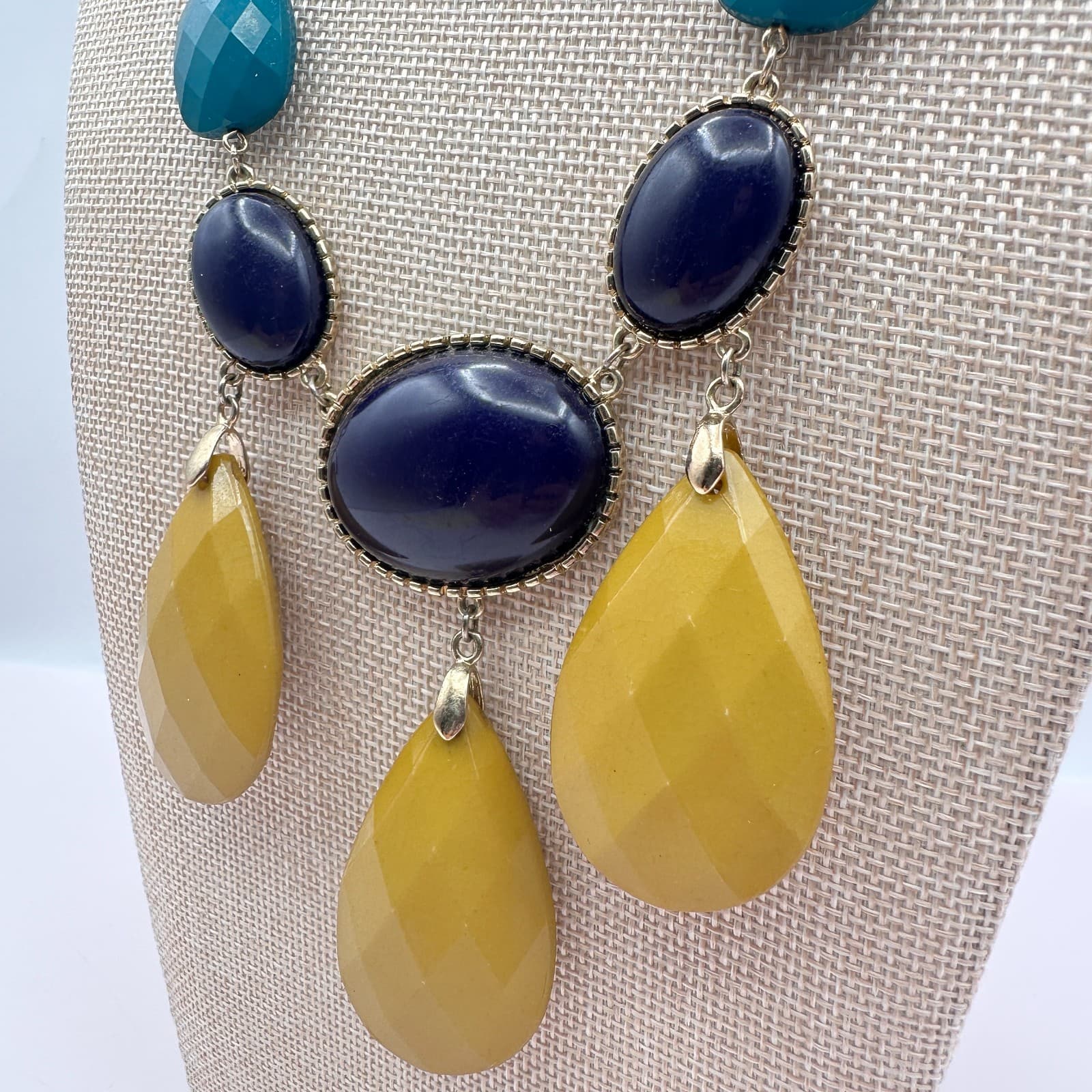 Vintage Y2K Boho Statement Bib Necklace Mustard Yellow Beads Womens Jewelry - Thumbnail 8