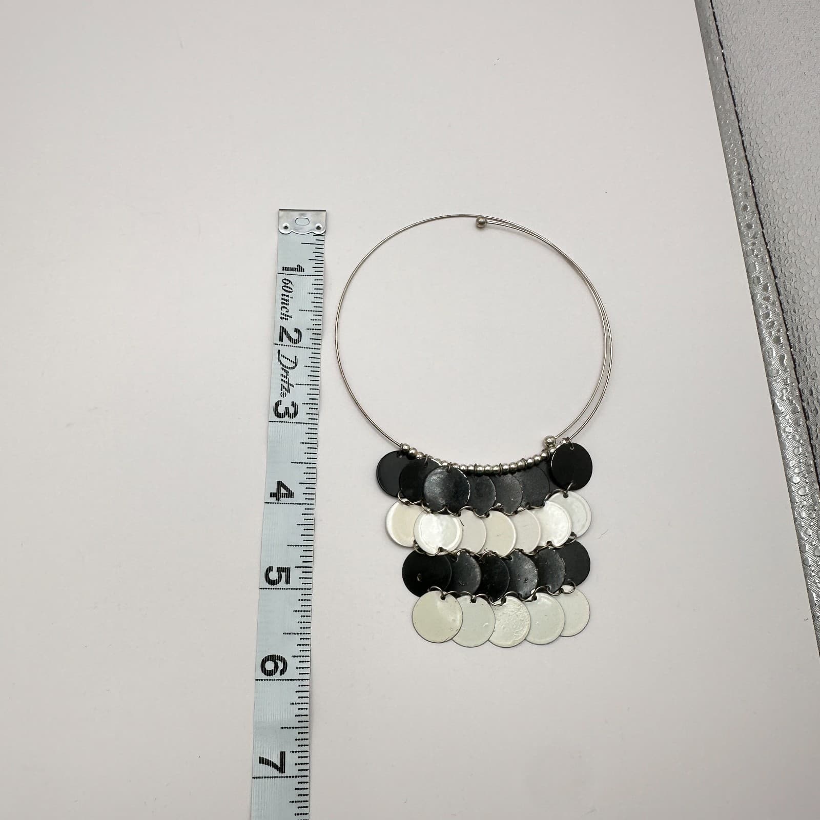 Vintage 90s Modern Black White Enamel Disc Bib Choker Metal Torque Women Jewelry - Thumbnail 7