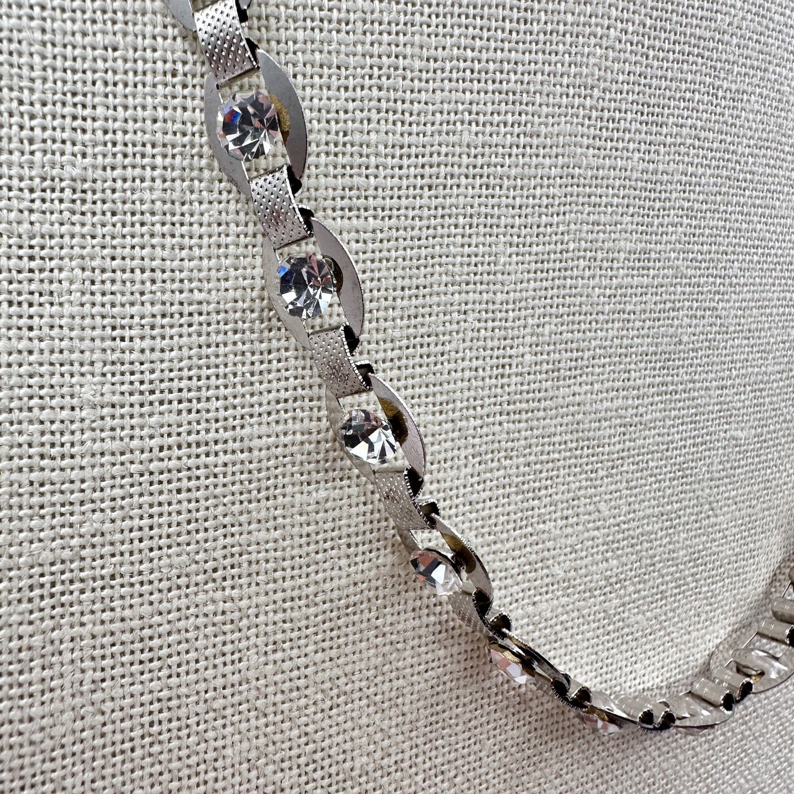 Vintage 90s Silver Tone Designer Link Chain Necklace Sparkle Italian Jewelry - Thumbnail 2