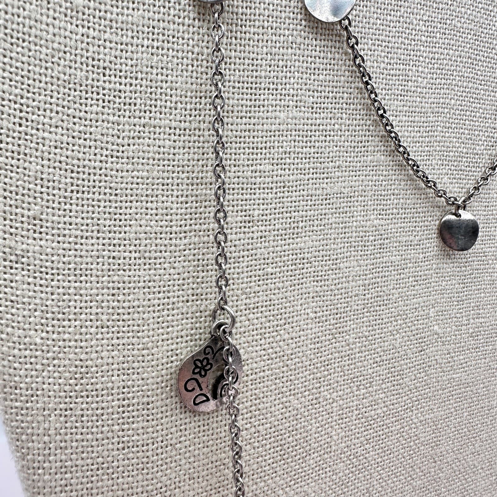 Vintage 90s Multi Strand Layered Necklace Silver Tone Hearts Disk Charms Jewelry - Thumbnail 5