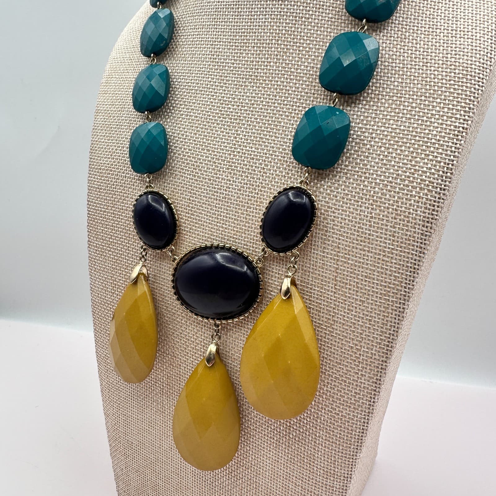 Vintage Y2K Boho Statement Bib Necklace Mustard Yellow Beads Womens Jewelry - Thumbnail 5