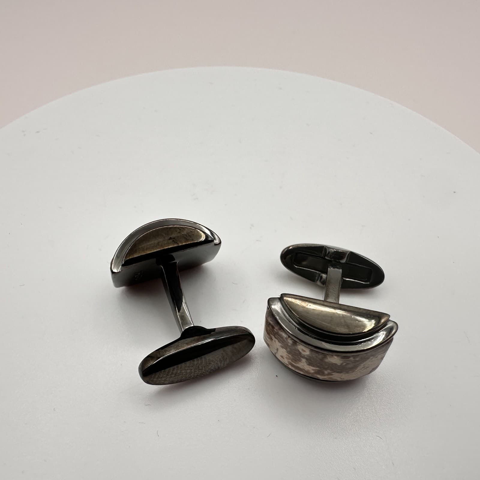Vintage 70s Gunmetal Tone Cufflink Studs Boho Men's Classic Formal Jewelry - Thumbnail 5