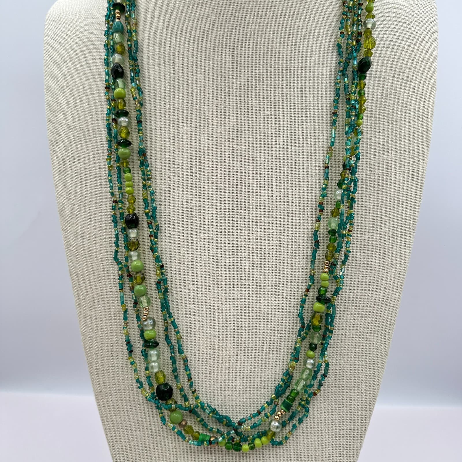 Vintage 90s Gold Tone Beaded Multi-Strand Necklace Women's Classic Jewelry - Thumbnail 2