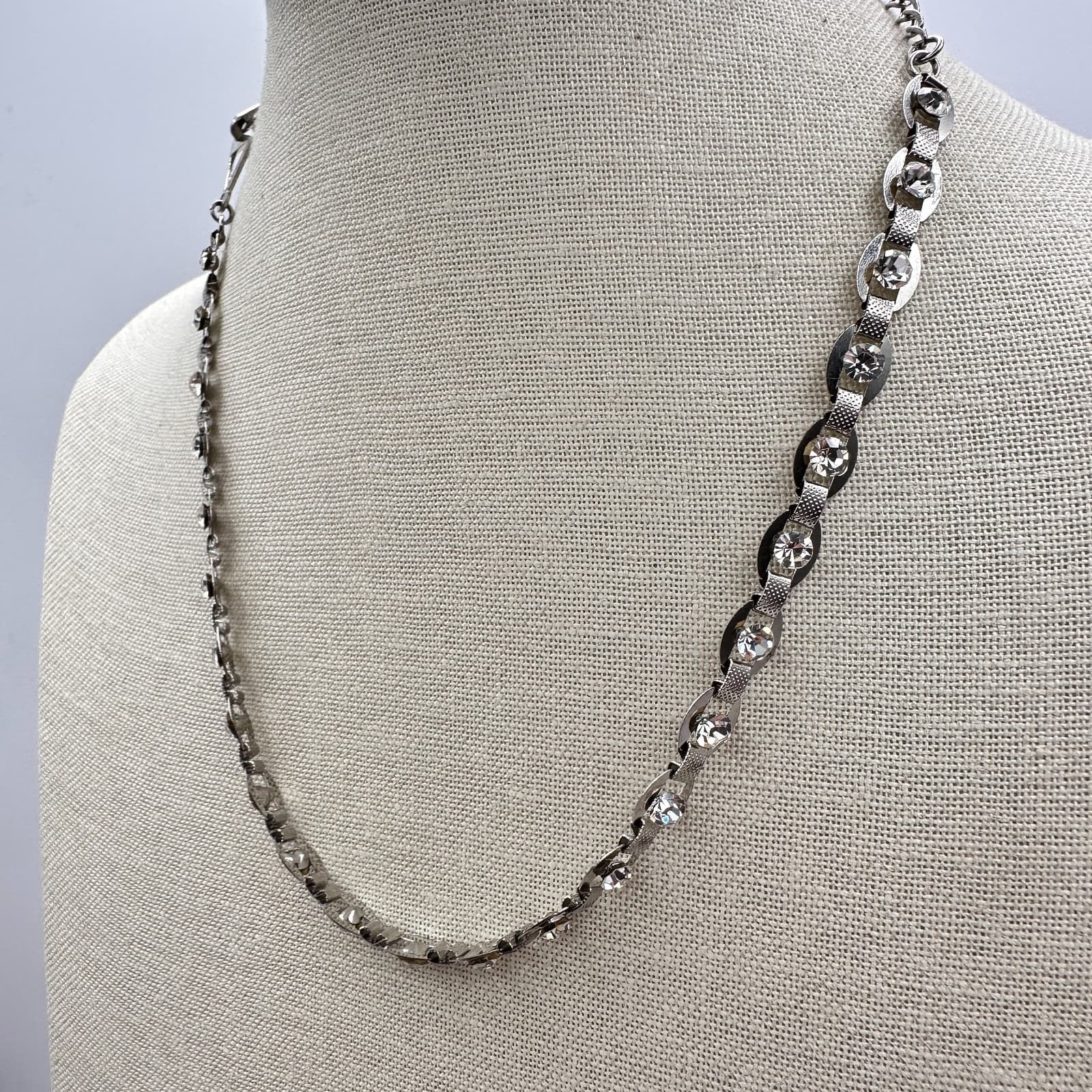 Vintage 90s Silver Tone Designer Link Chain Necklace Sparkle Italian Jewelry - Thumbnail 7