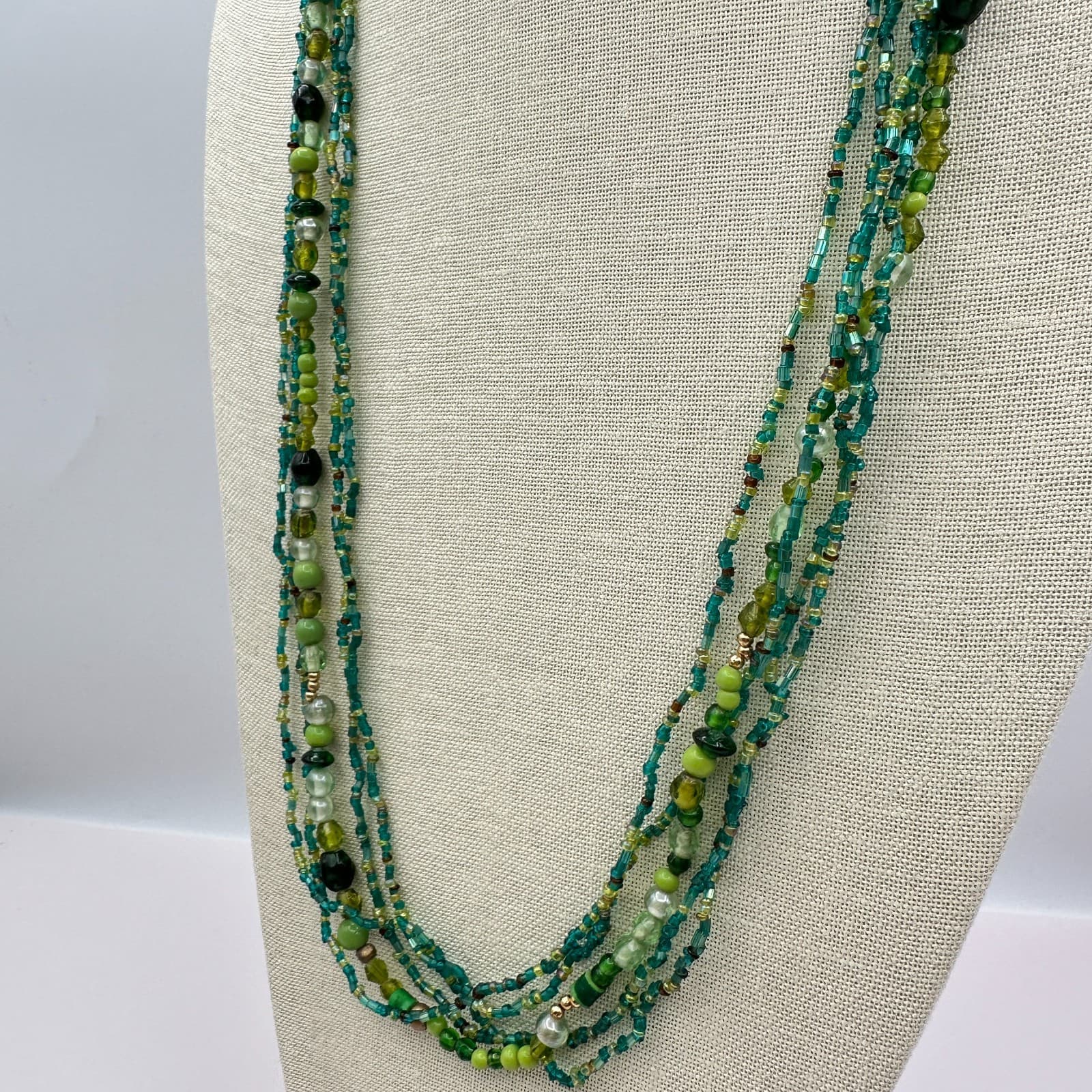 Vintage 90s Gold Tone Beaded Multi-Strand Necklace Women's Classic Jewelry - Thumbnail 8