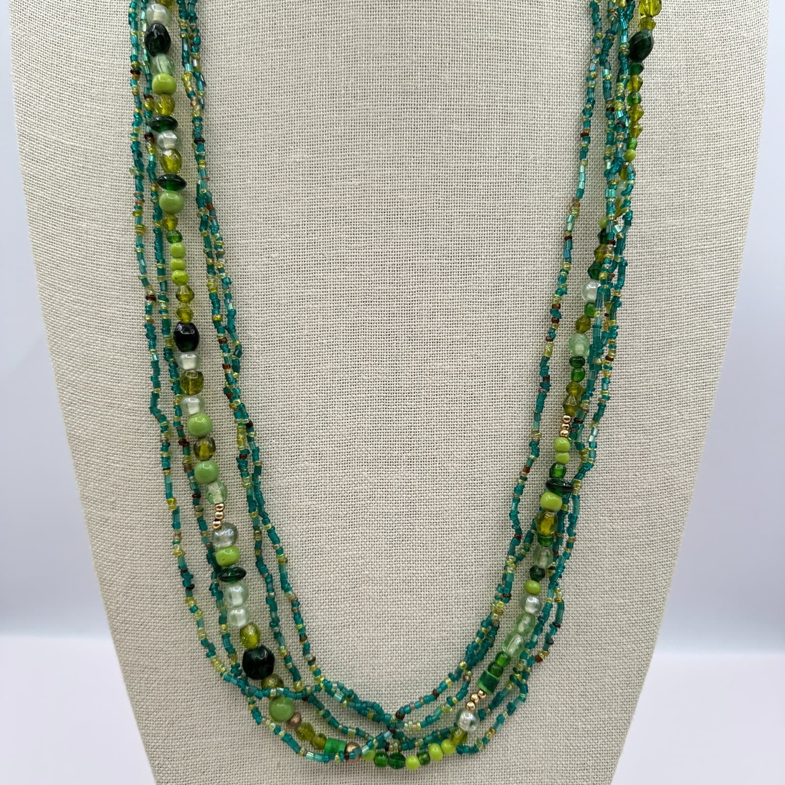 Vintage 90s Gold Tone Beaded Multi-Strand Necklace Women's Classic Jewelry - Thumbnail 9