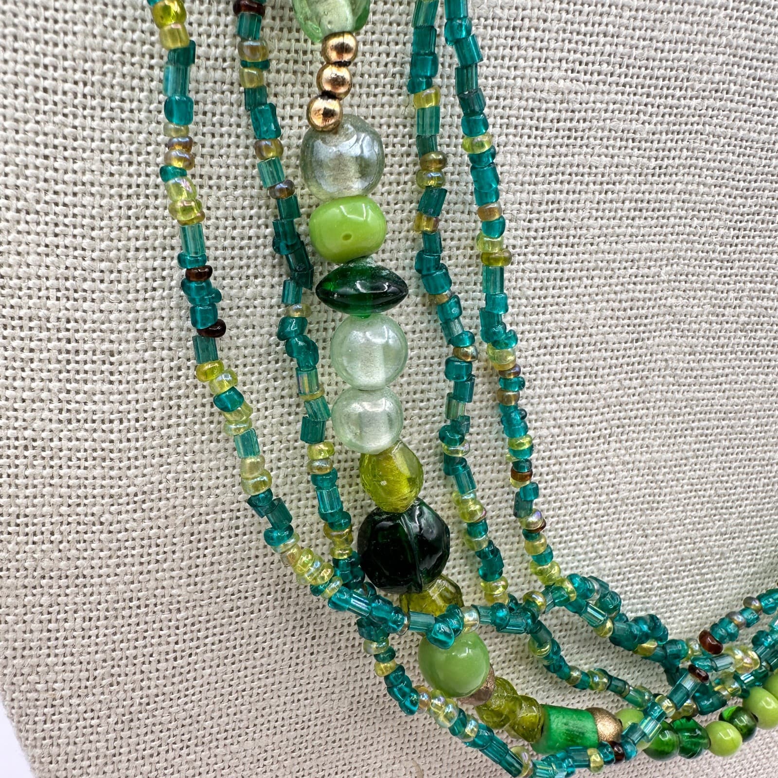 Vintage 90s Gold Tone Beaded Multi-Strand Necklace Women's Classic Jewelry - Thumbnail 4