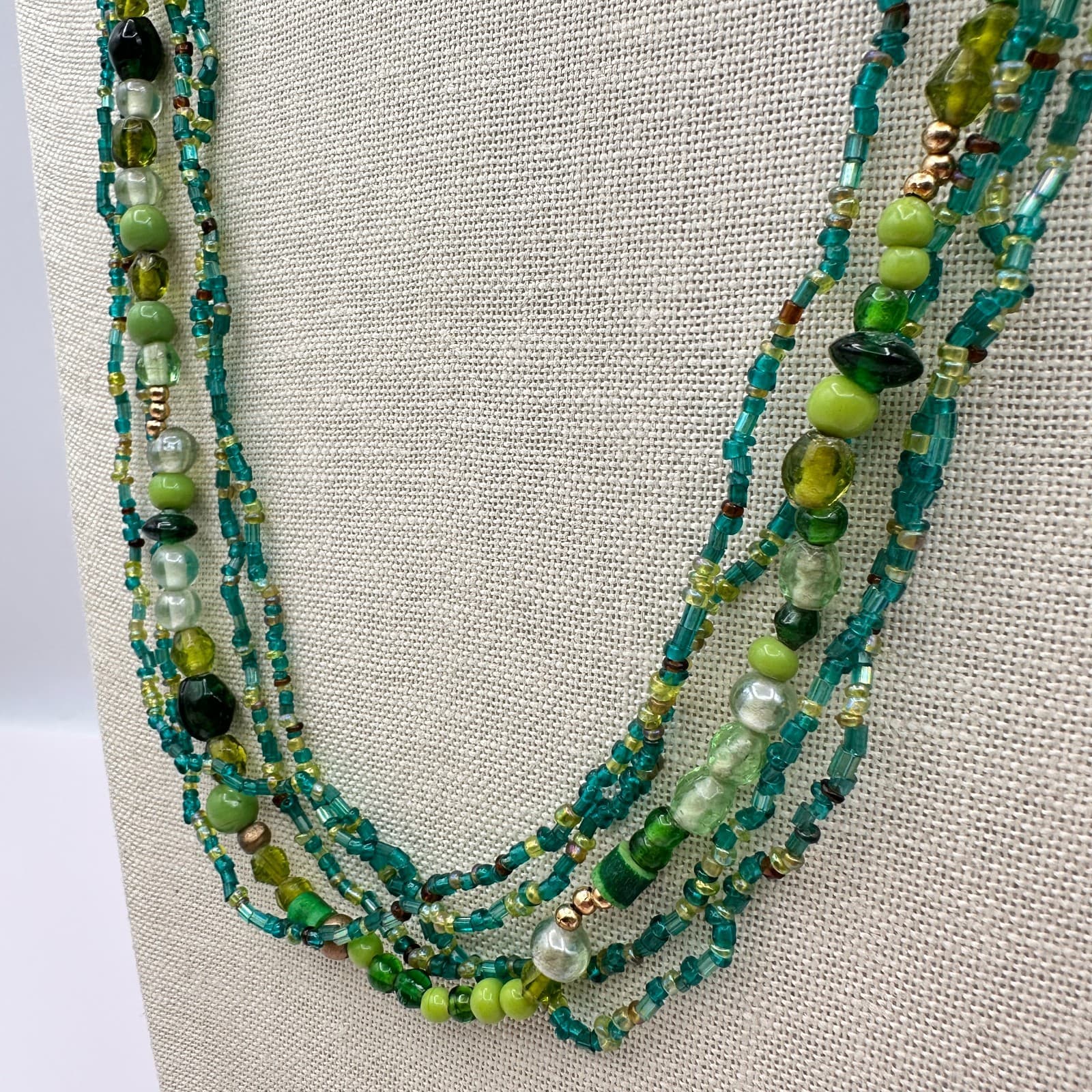 Vintage 90s Gold Tone Beaded Multi-Strand Necklace Women's Classic Jewelry - Thumbnail 6